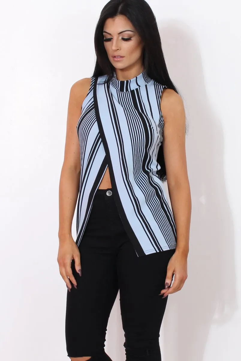 Amera Blue Striped Crossover Top