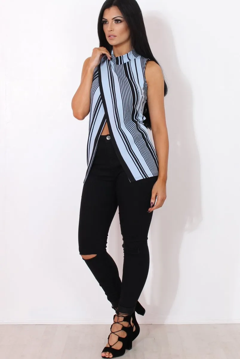 Amera Blue Striped Crossover Top