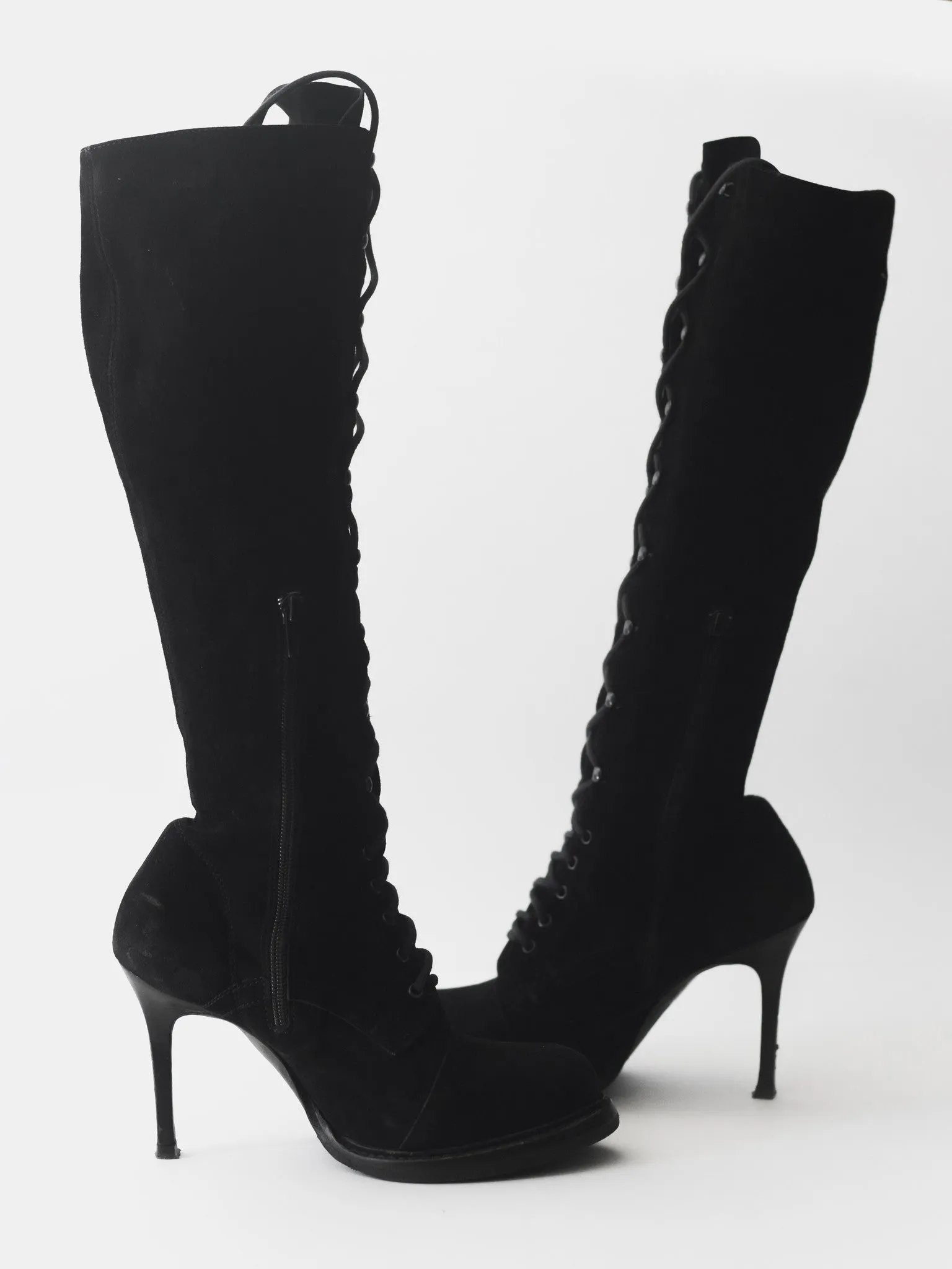 Ann Demeulemeester Suede Knee High Heel Boots