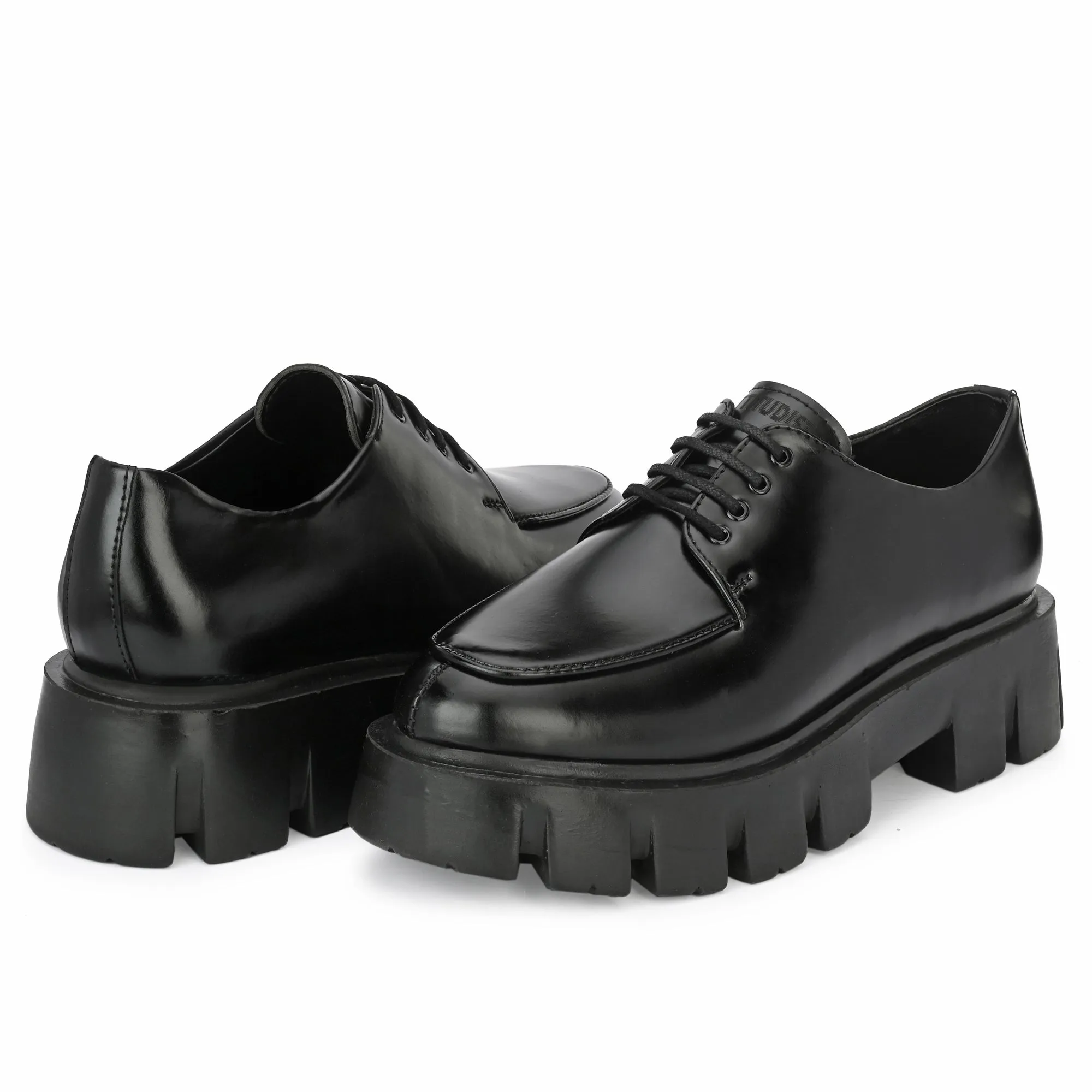 Attitudist Unisex Matte Black High Heel Formal Derby Shoes