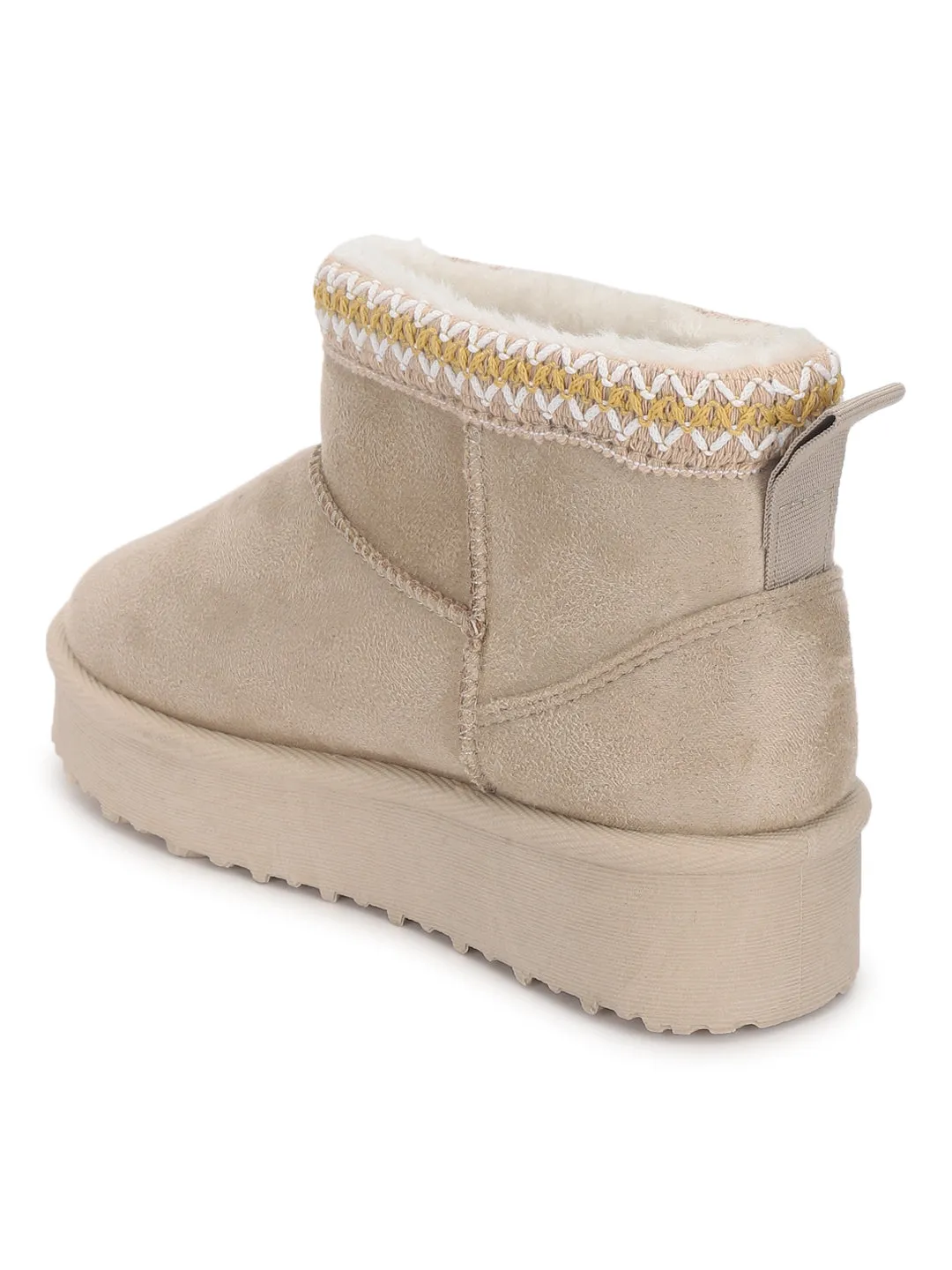 Beige Suede Winter Stylish Ankle Boots For Kids-Unisex (TC-RS3686-BEIG)