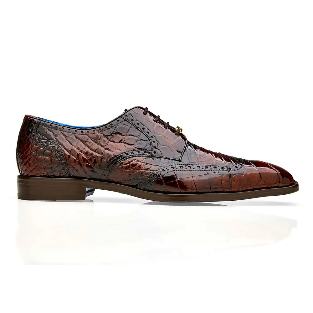 Belvedere Santo Men's Derby Oxford Antique Brown Alligator Wingtip Shoes