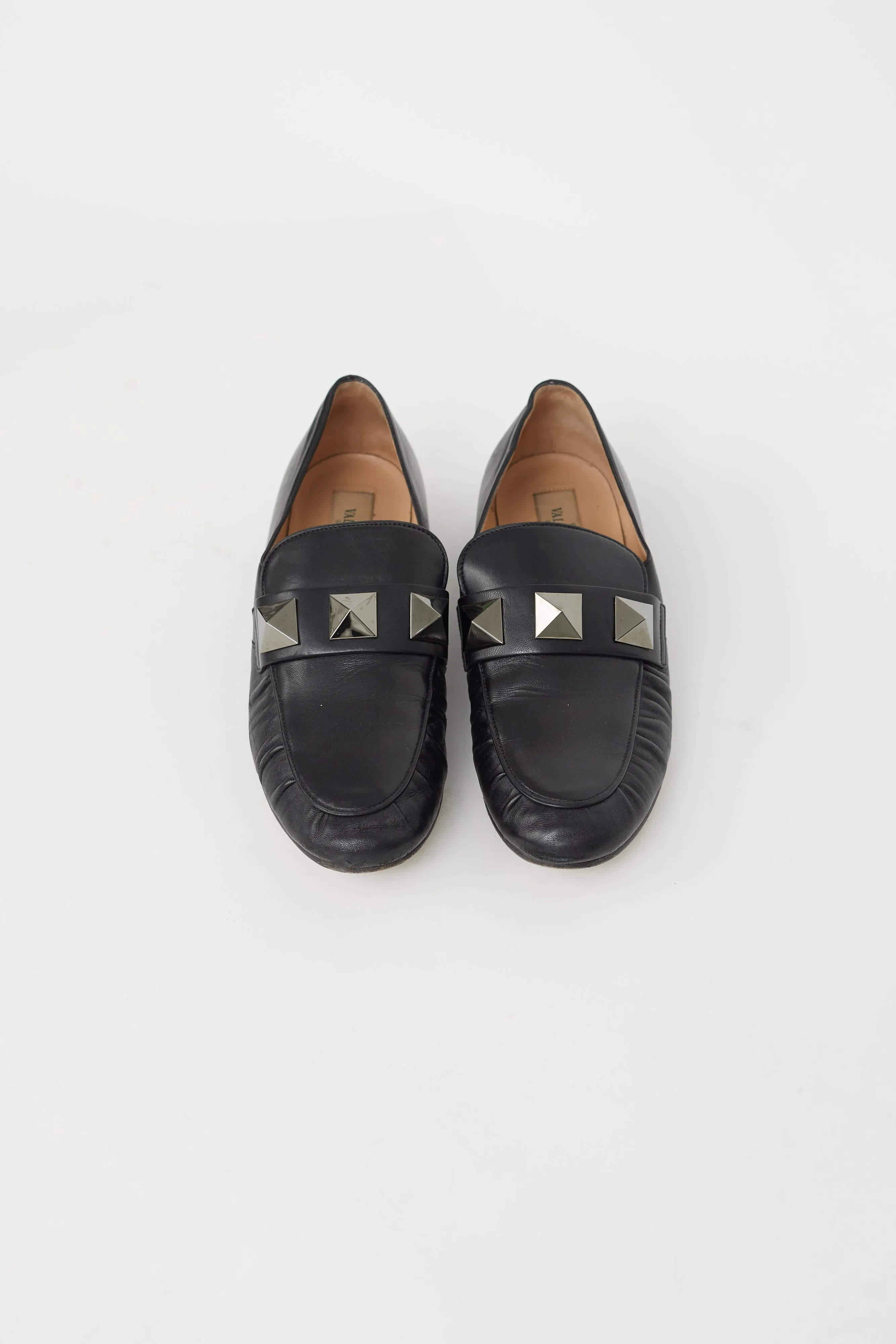 Black Leather Roman RockStud Loafer