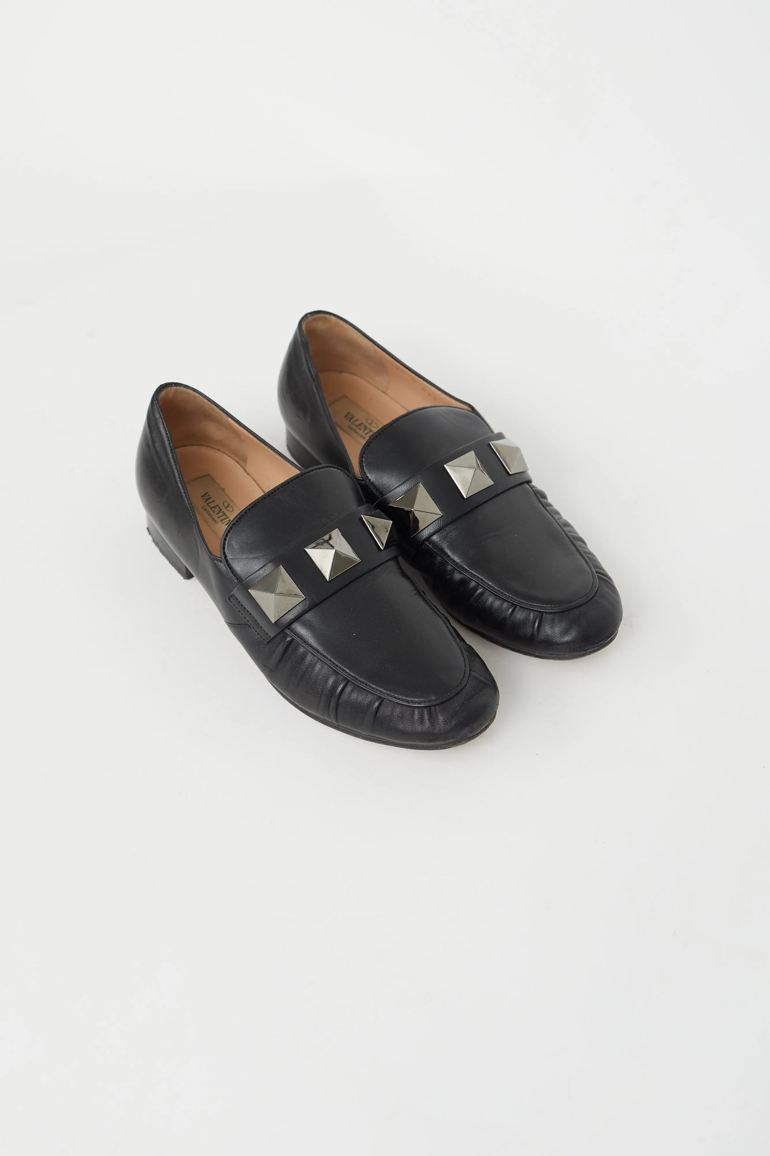 Black Leather Roman RockStud Loafer