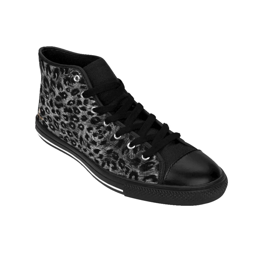 Black Leopard Men's Tennis Shoes, Animal Print Designer Best High-top Sneakers For Men