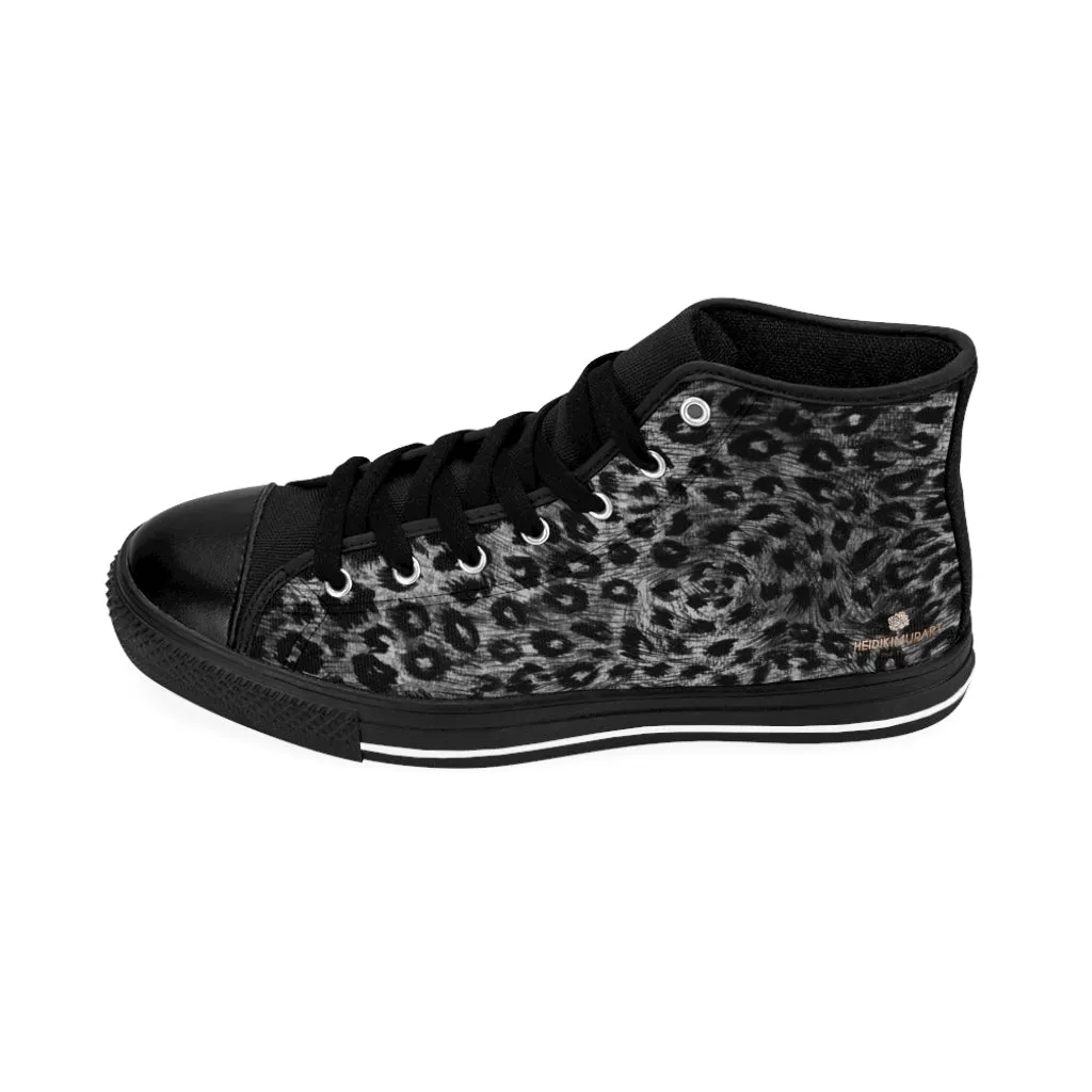 Black Leopard Men's Tennis Shoes, Animal Print Designer Best High-top Sneakers For Men