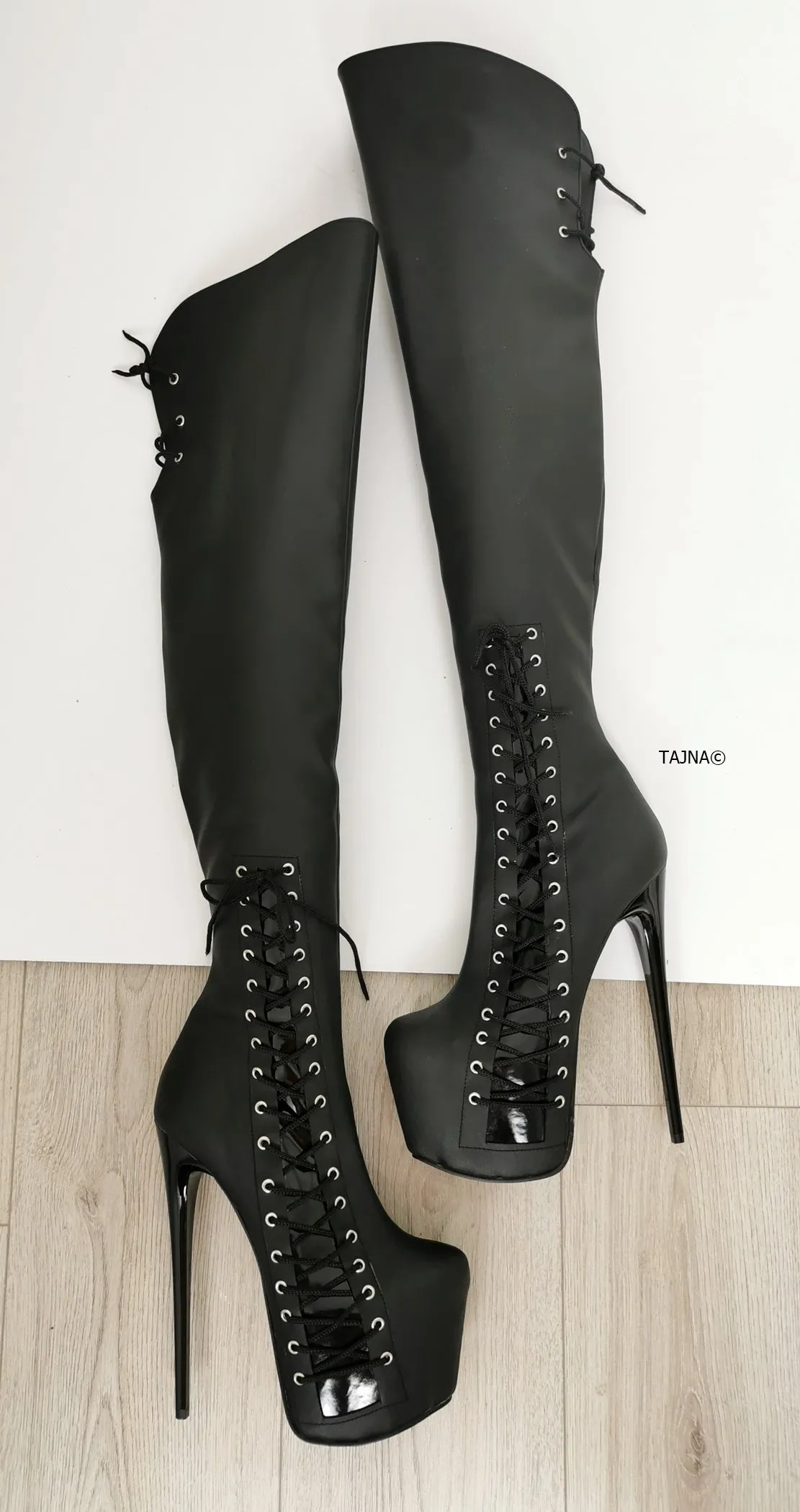 Black Matte Corset Knee High Boots