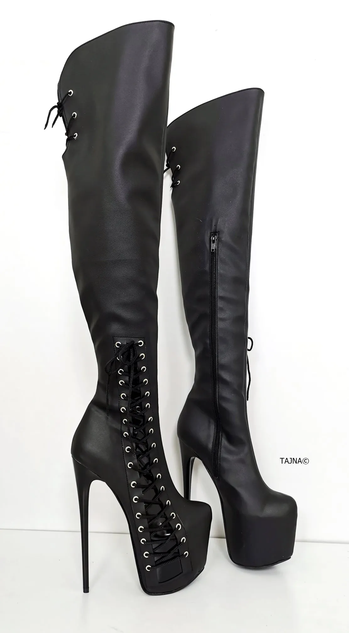 Black Matte Corset Knee High Boots