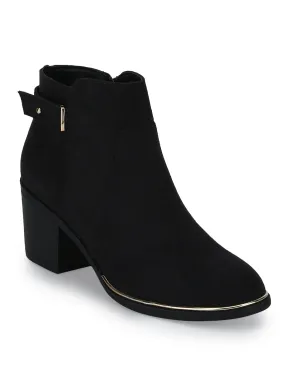 Black Micro Ankle Strap Low Block Heel Ankle Length Boots