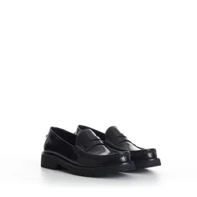 Black Penny Loafers - Chunky Sole, Glazed Leather, YSL Cassandre