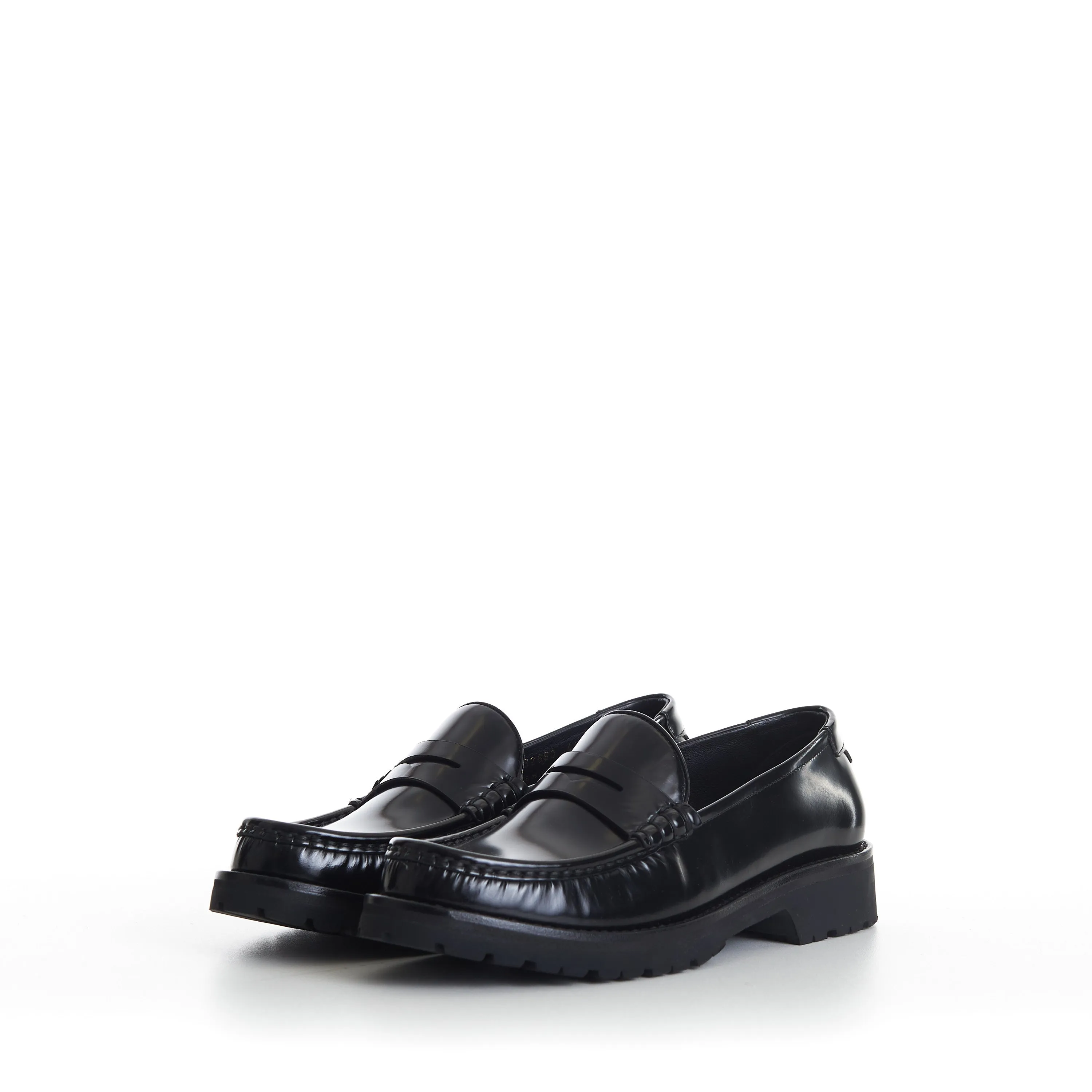 Black Penny Loafers - Chunky Sole, Glazed Leather, YSL Cassandre