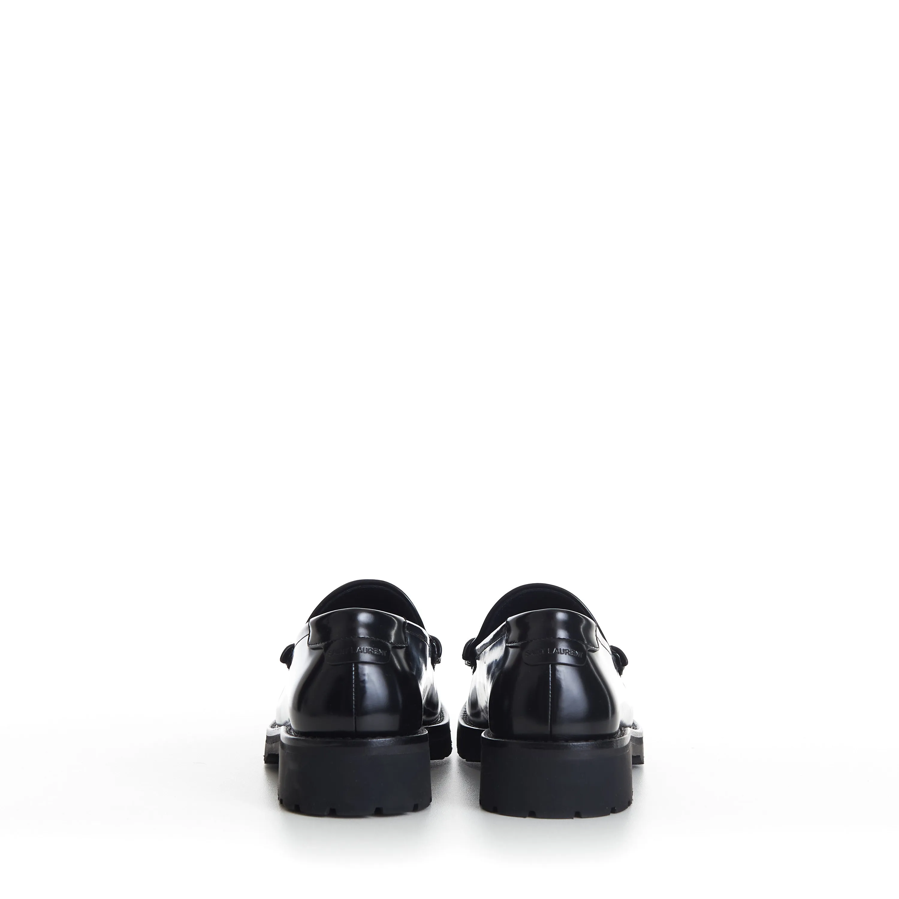 Black Penny Loafers - Chunky Sole, Glazed Leather, YSL Cassandre