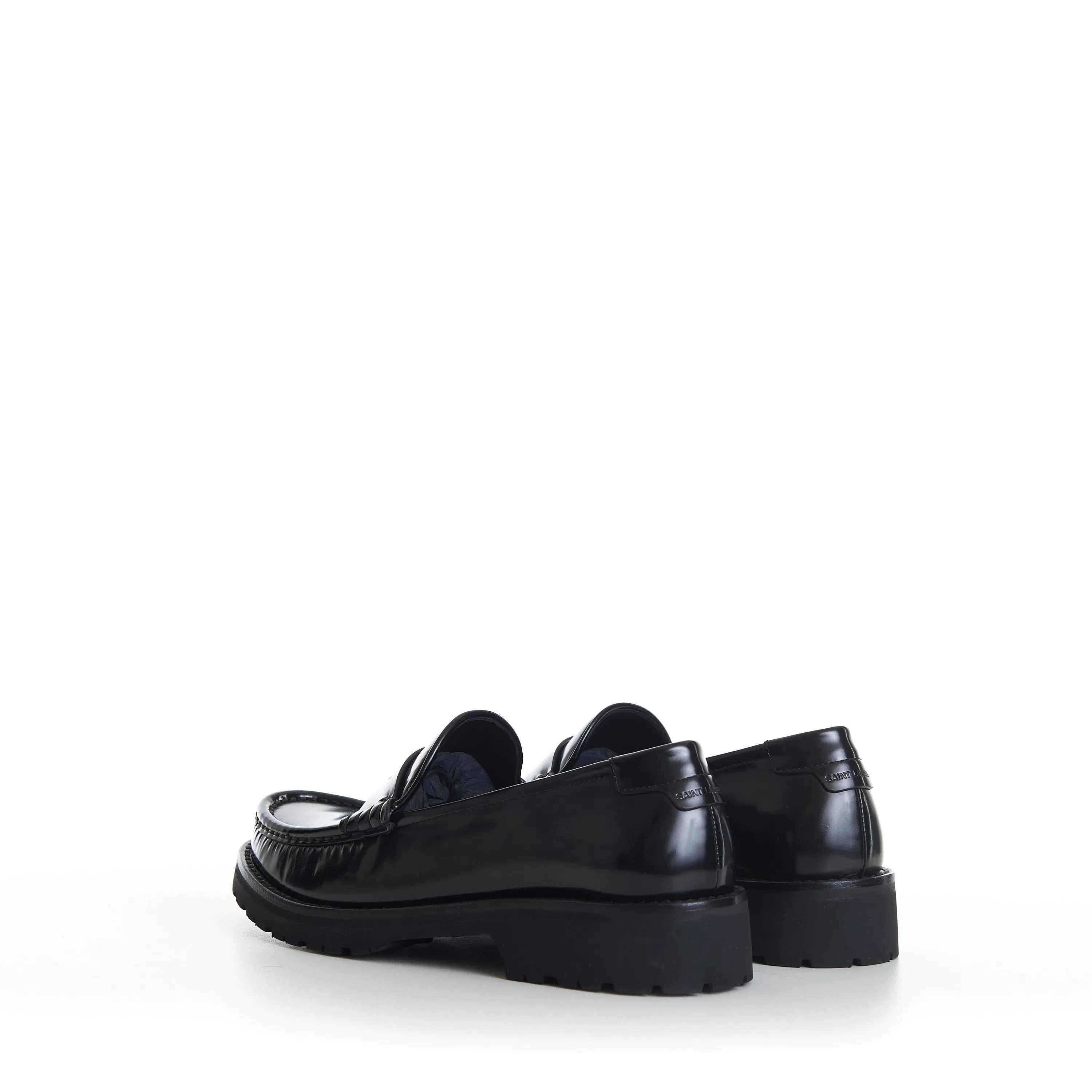 Black Penny Loafers - Chunky Sole, Glazed Leather, YSL Cassandre