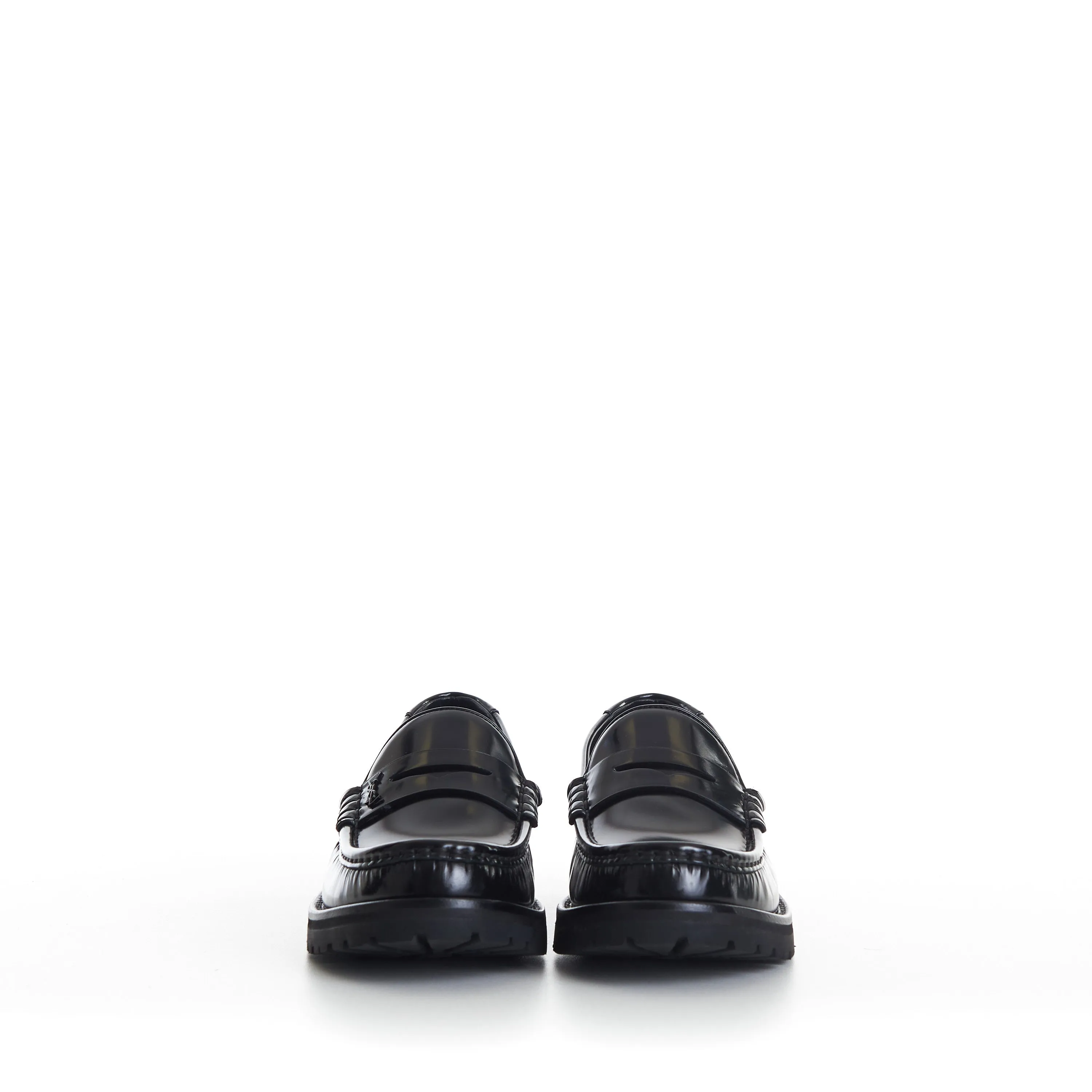 Black Penny Loafers - Chunky Sole, Glazed Leather, YSL Cassandre