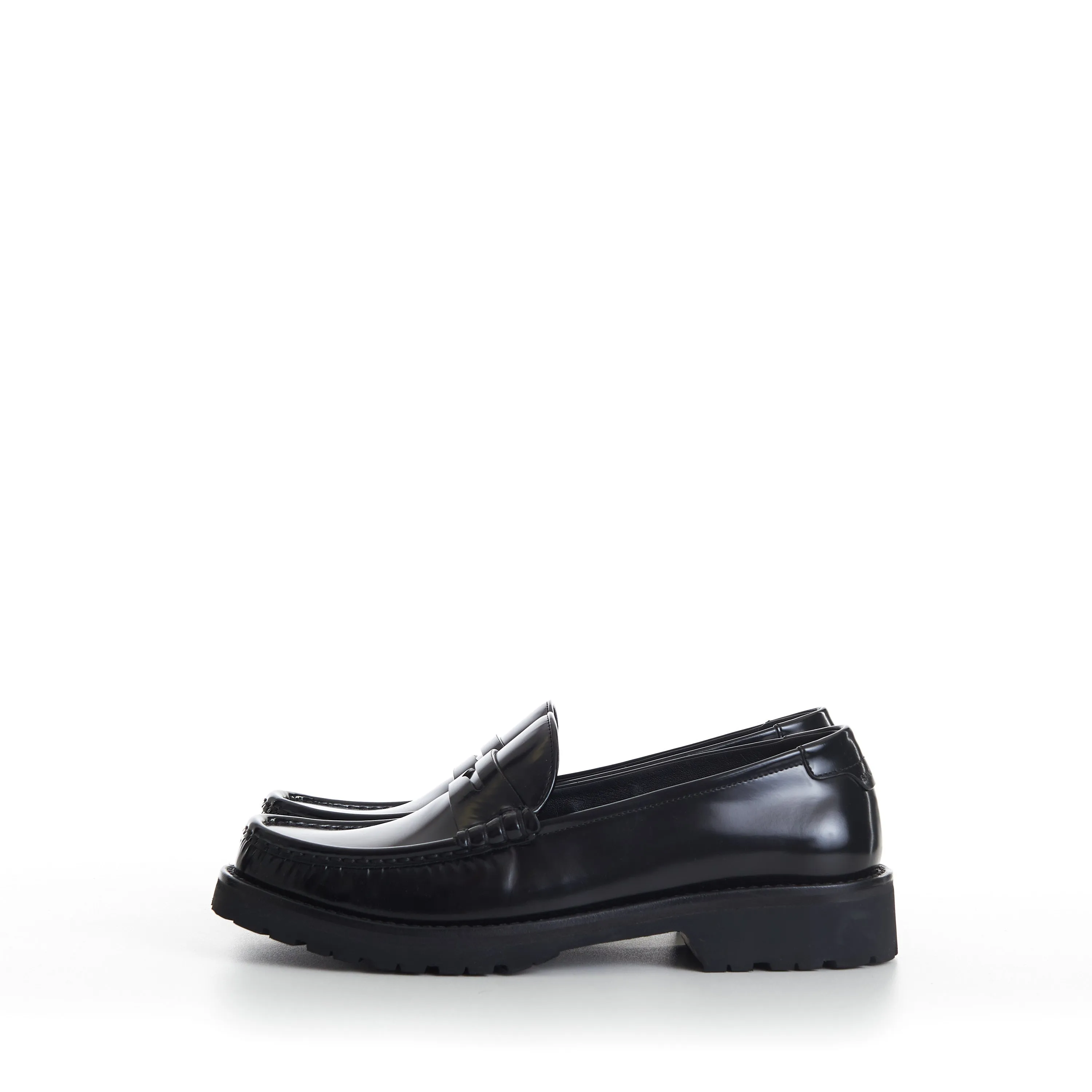 Black Penny Loafers - Chunky Sole, Glazed Leather, YSL Cassandre