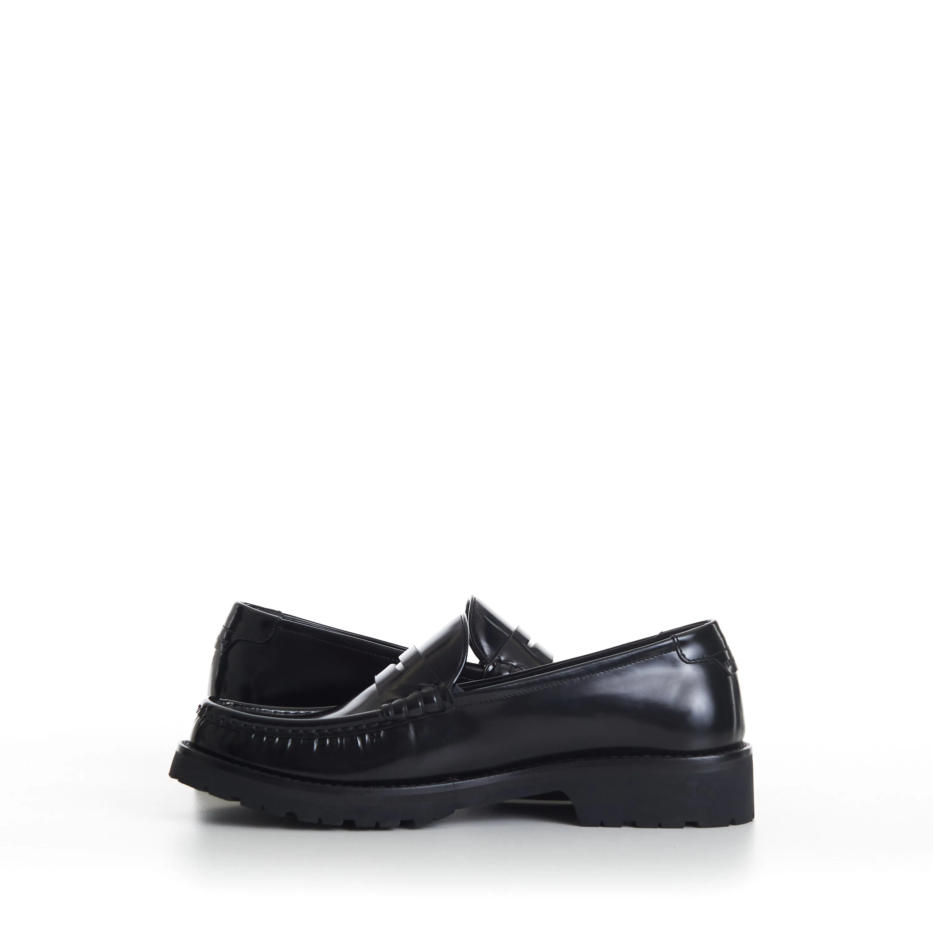 Black Penny Loafers - Chunky Sole, Glazed Leather, YSL Cassandre