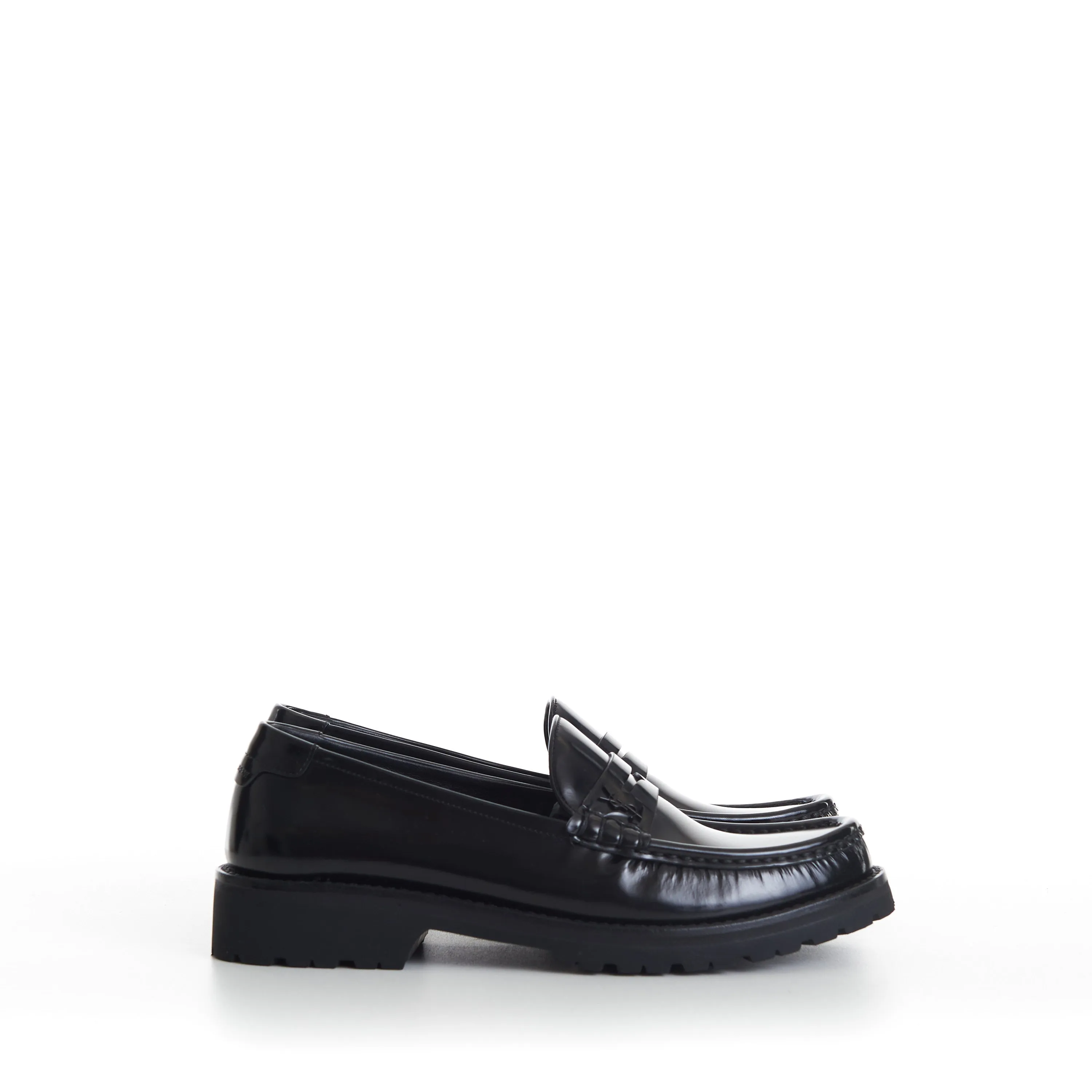 Black Penny Loafers - Chunky Sole, Glazed Leather, YSL Cassandre