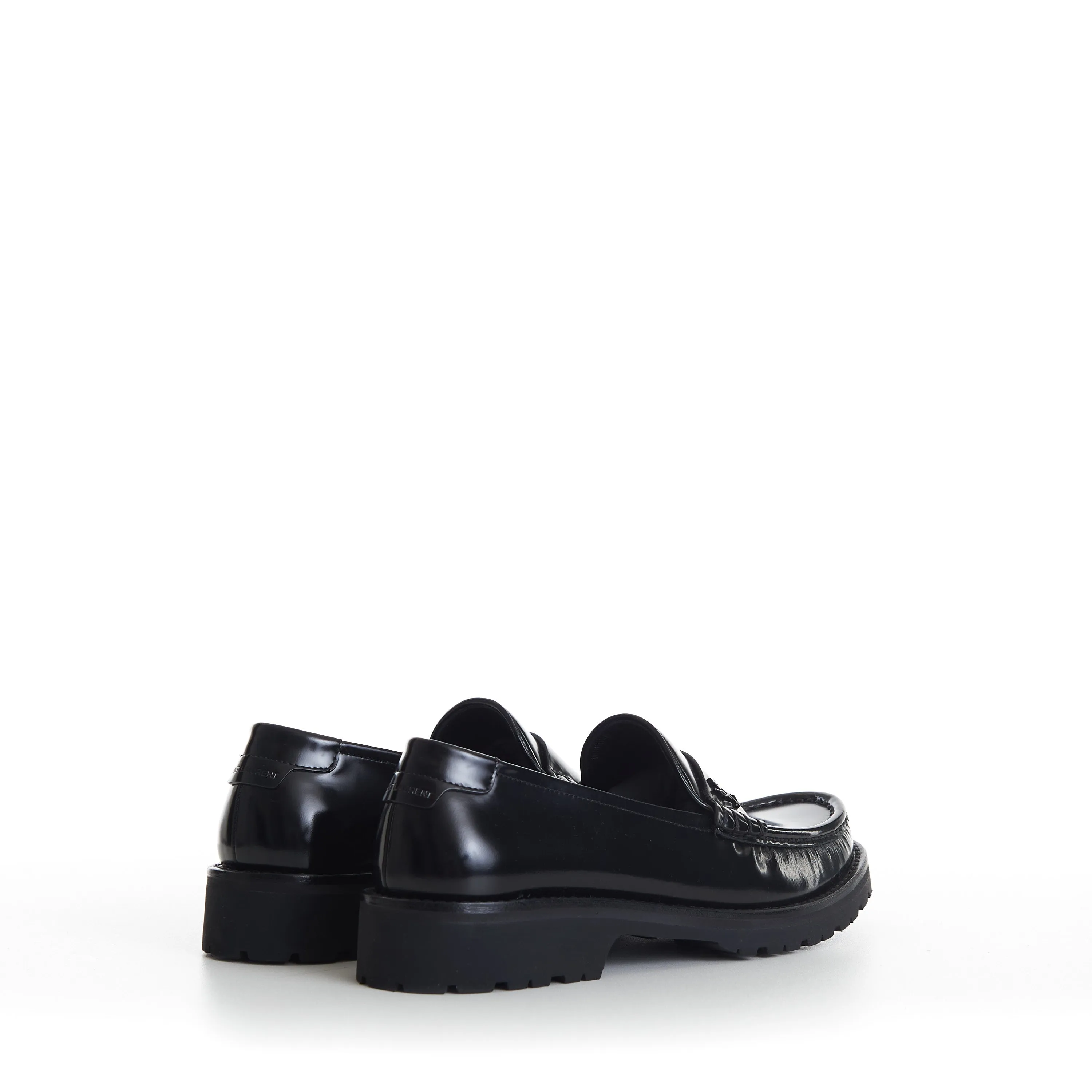 Black Penny Loafers - Chunky Sole, Glazed Leather, YSL Cassandre