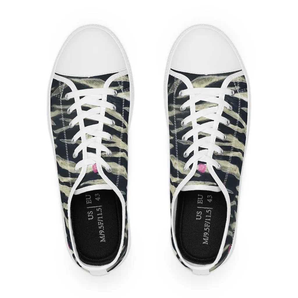 Black Tiger Men's Tennis Shoes, Animal Print Tiger Stripes Best Designer Men's Low Top Sneakers