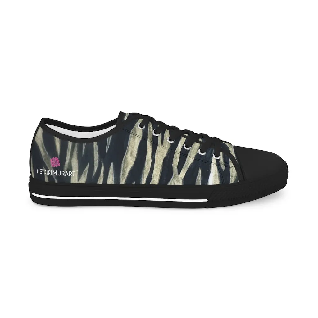 Black Tiger Men's Tennis Shoes, Animal Print Tiger Stripes Best Designer Men's Low Top Sneakers