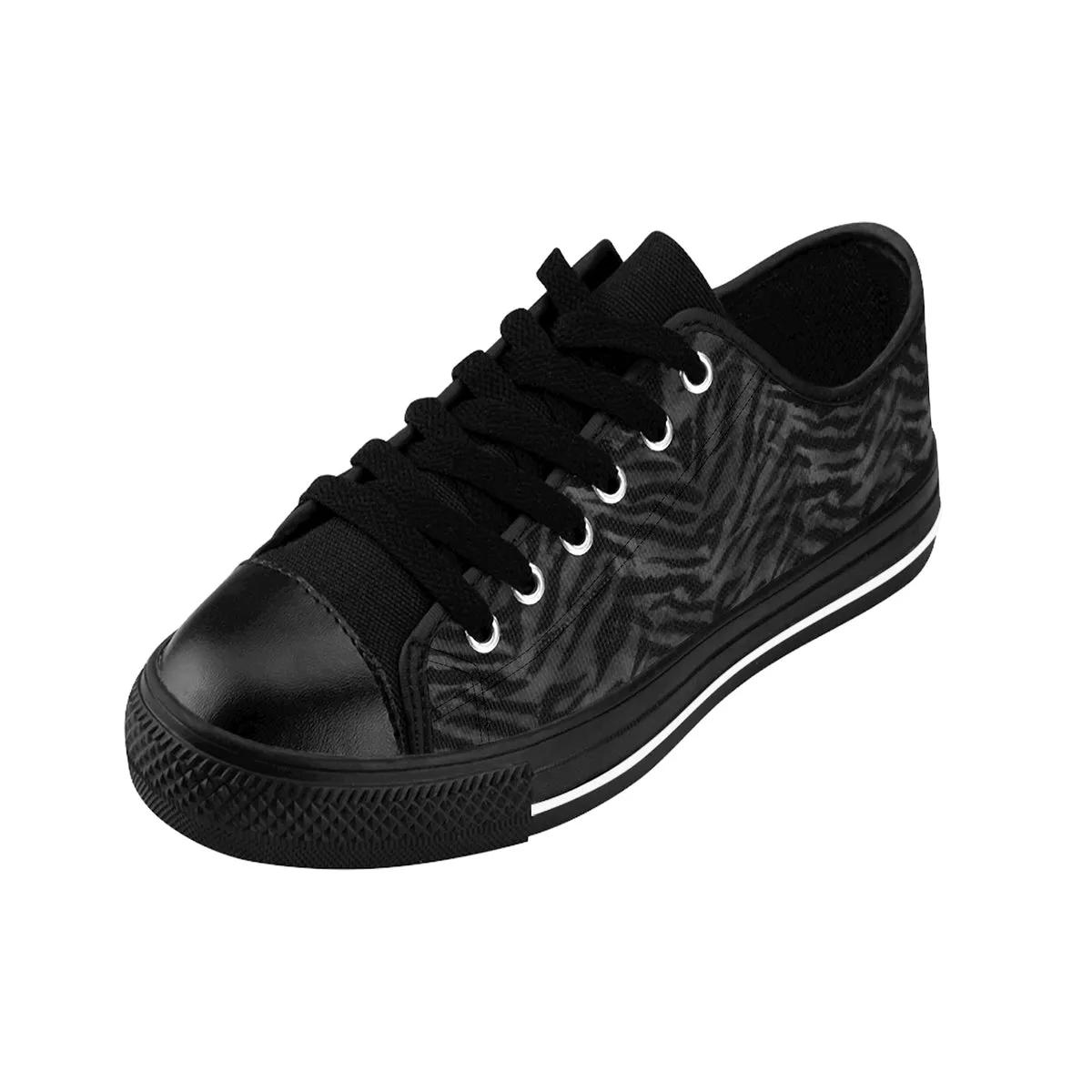 Black Tiger Stripe Women's Sneakers, Animal Skin Designer Low Top Shoes (US Size 6-12)