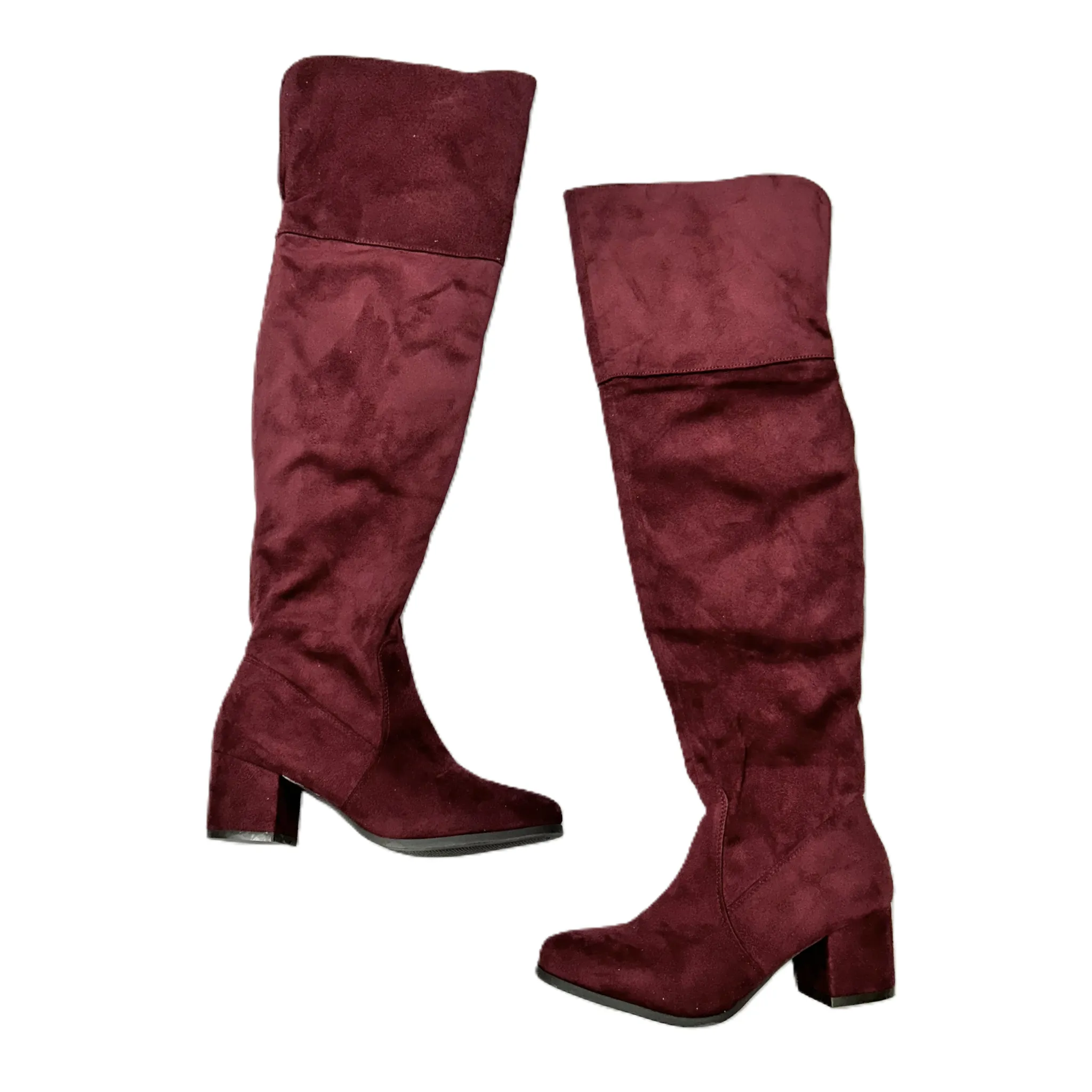 Boots Over-the-knee Heels By Nature Breeze In Maroon, Size: 6.5