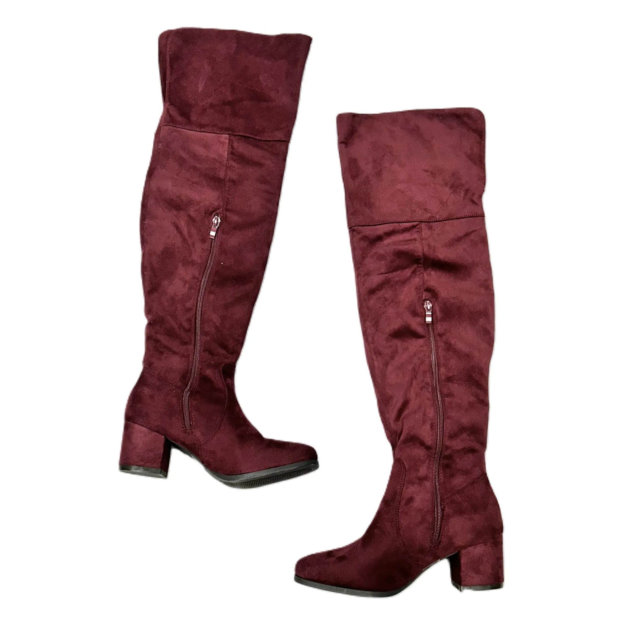 Boots Over-the-knee Heels By Nature Breeze In Maroon, Size: 6.5