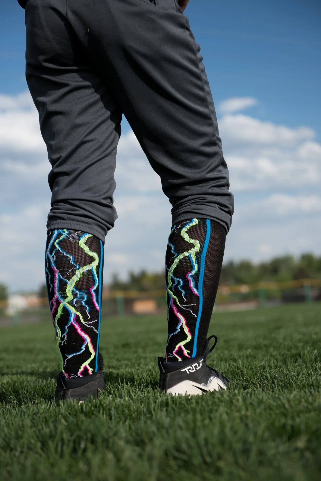 Crazy Socks with Lightning Bolts Electric Storm Over the Calf