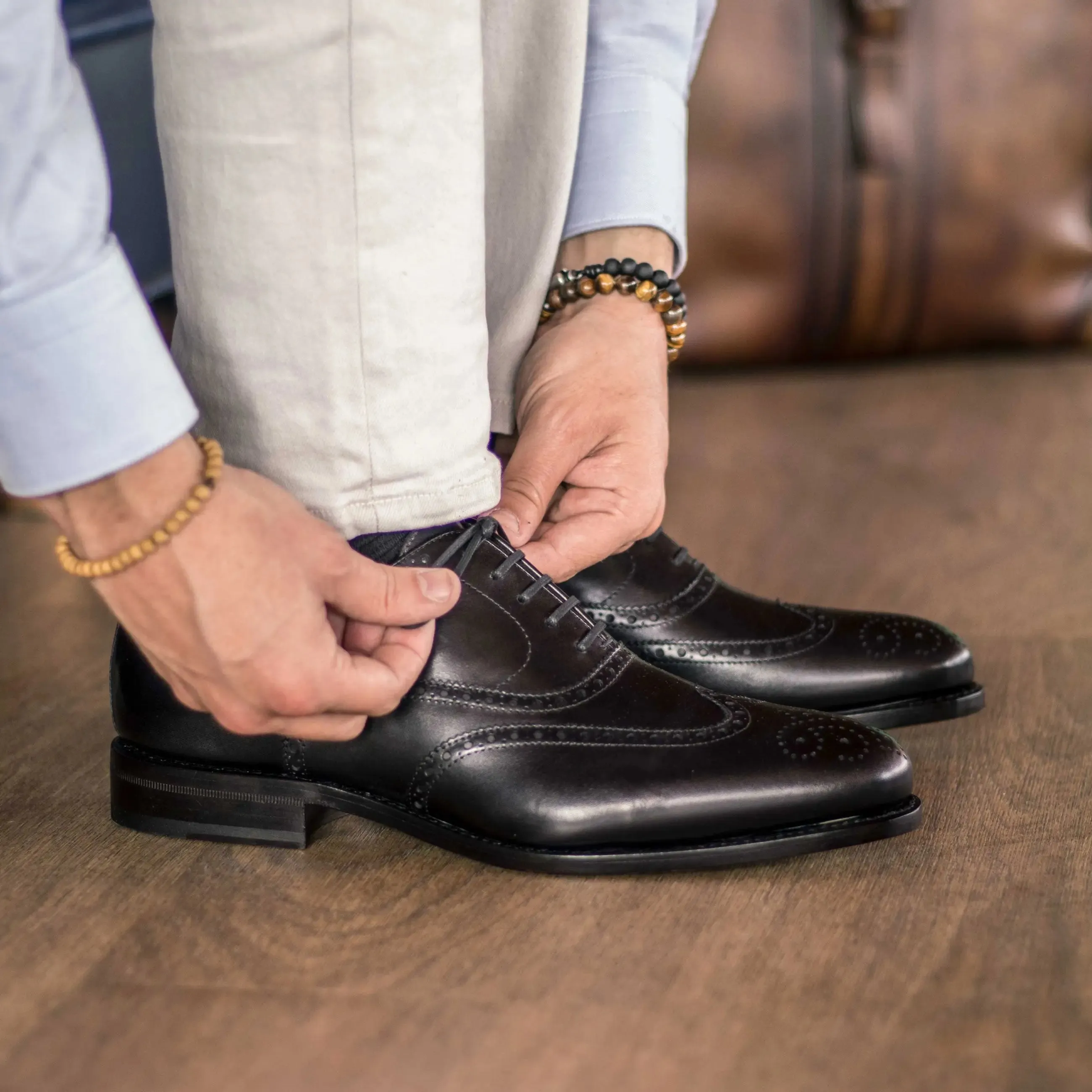 DapperFam Aeron in Black Men's Italian Leather Full Brogue