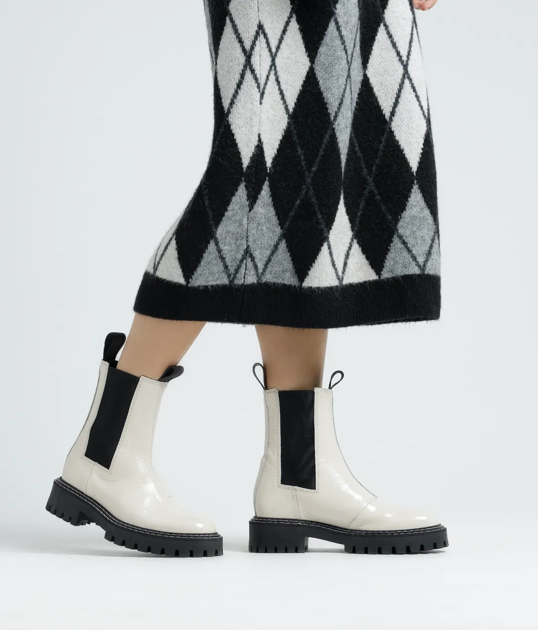 Daze Off White Patent Leather Chelsea Boots