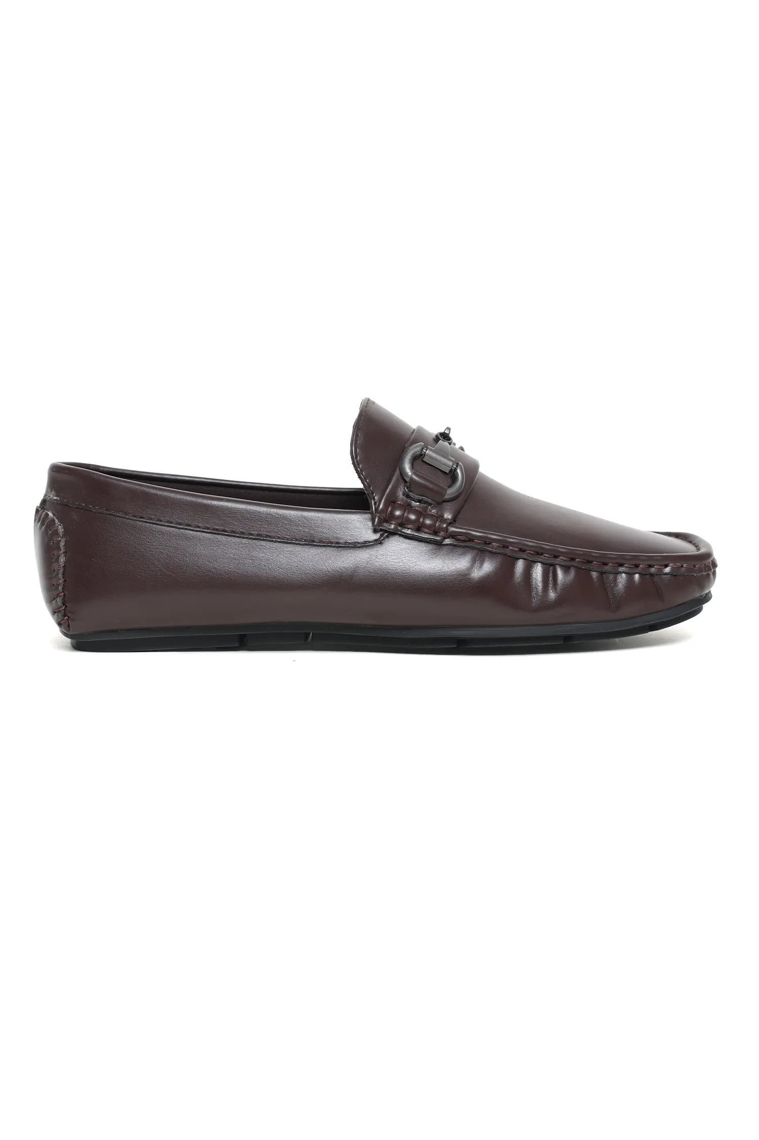 ELEGANT BUCKLE DETAIL LOAFERS-COFFEE