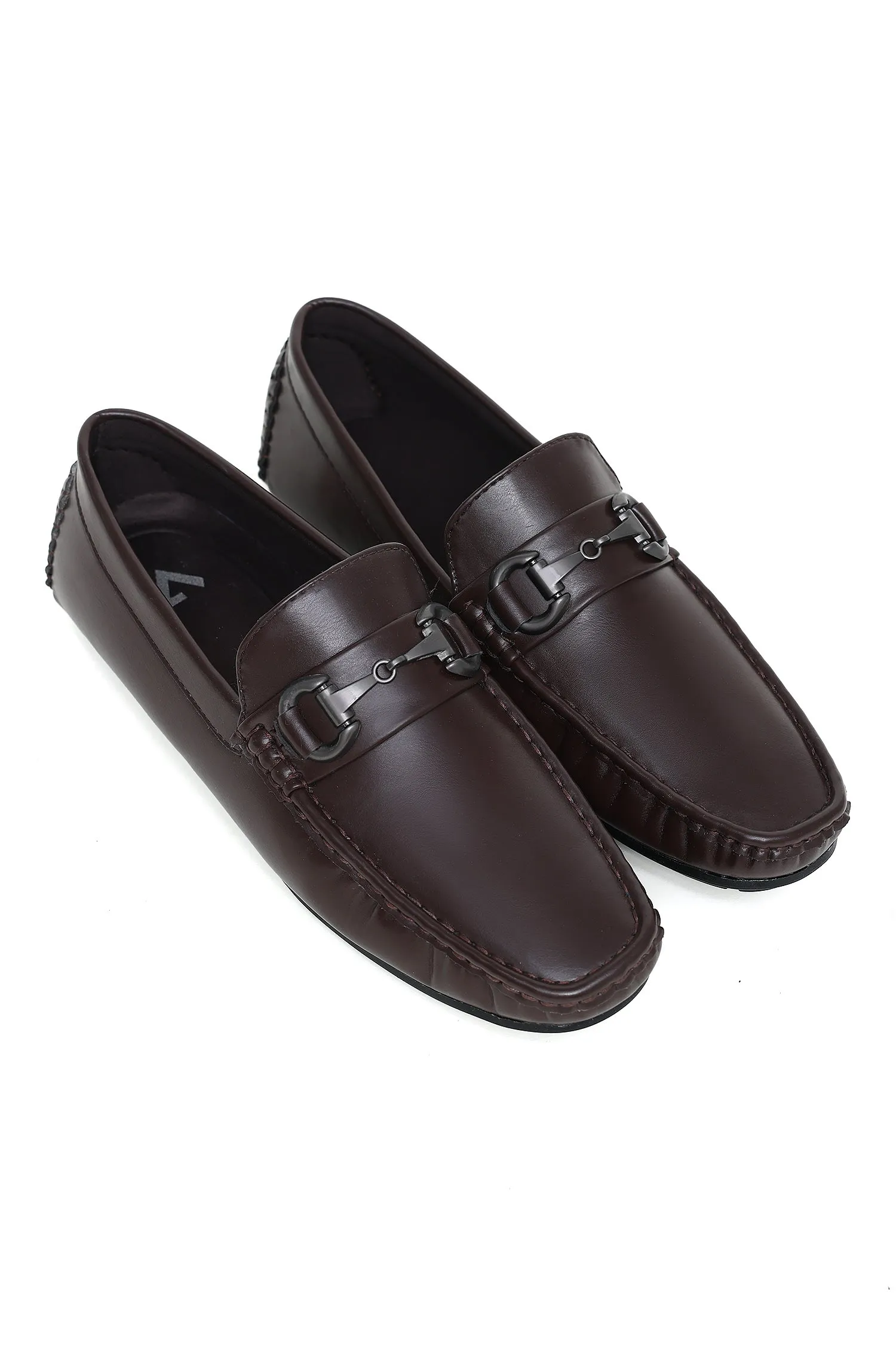 ELEGANT BUCKLE DETAIL LOAFERS-COFFEE