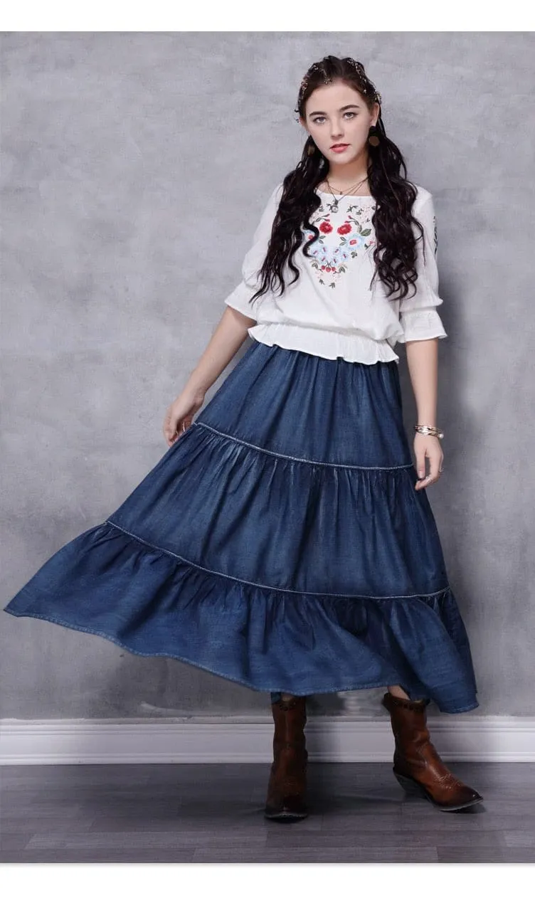 Erika Peasant Skirt, Denim