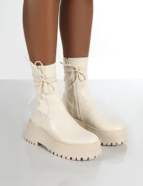 Finale Cream PU Chunky Wrap Around Boots