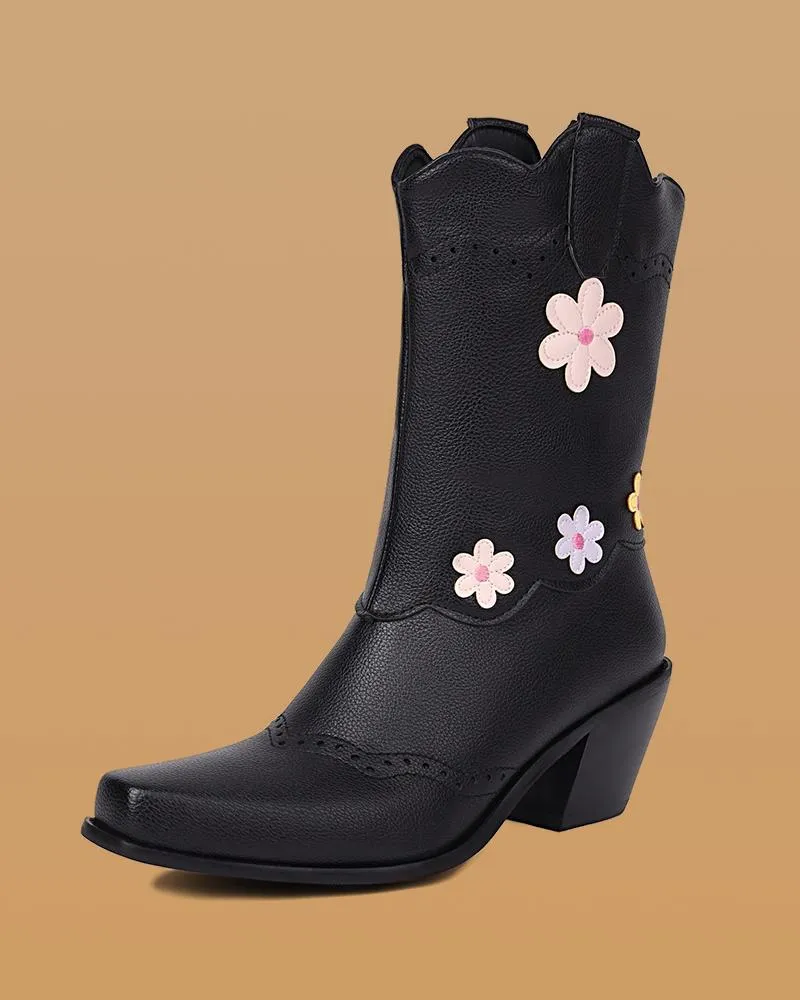 Floral Color-Blocking Ankle Boots