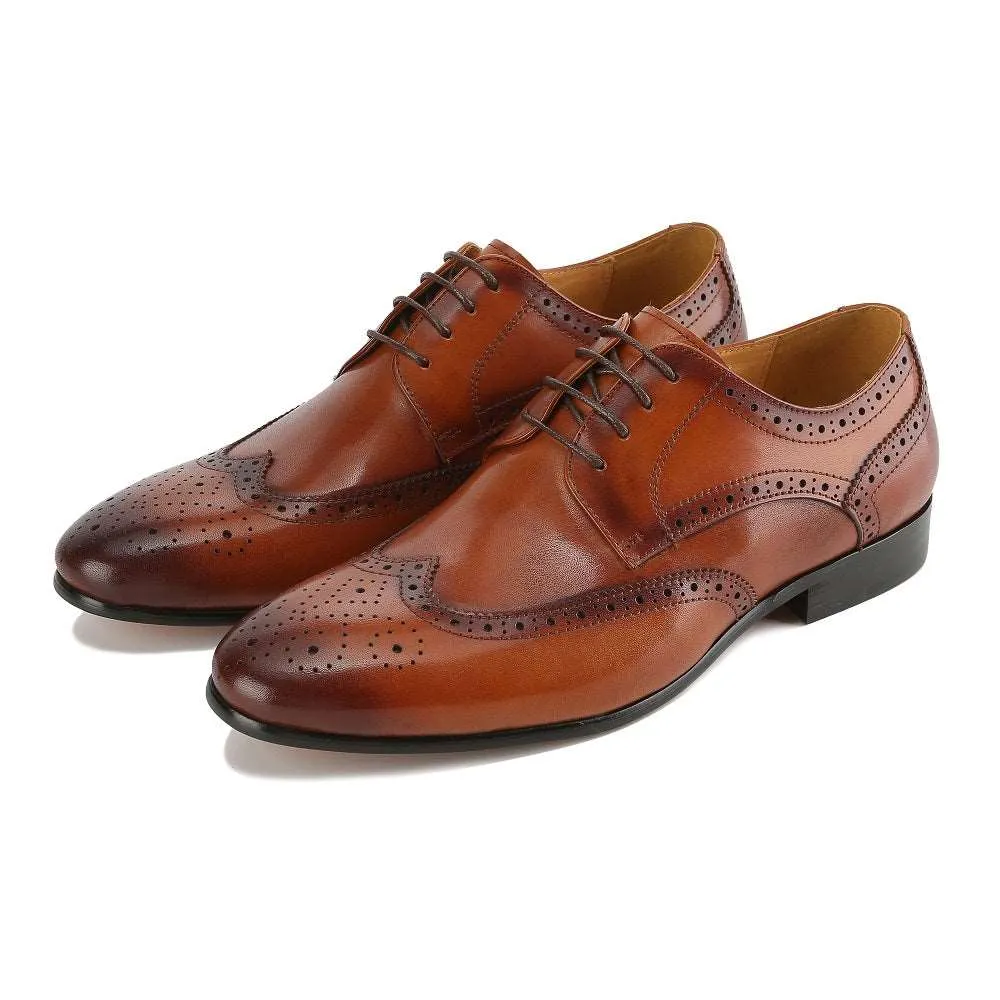 Gino Vitale Men's Handcrafted Genuine Leather Brogue Wingtip Medallion Dress Shoe