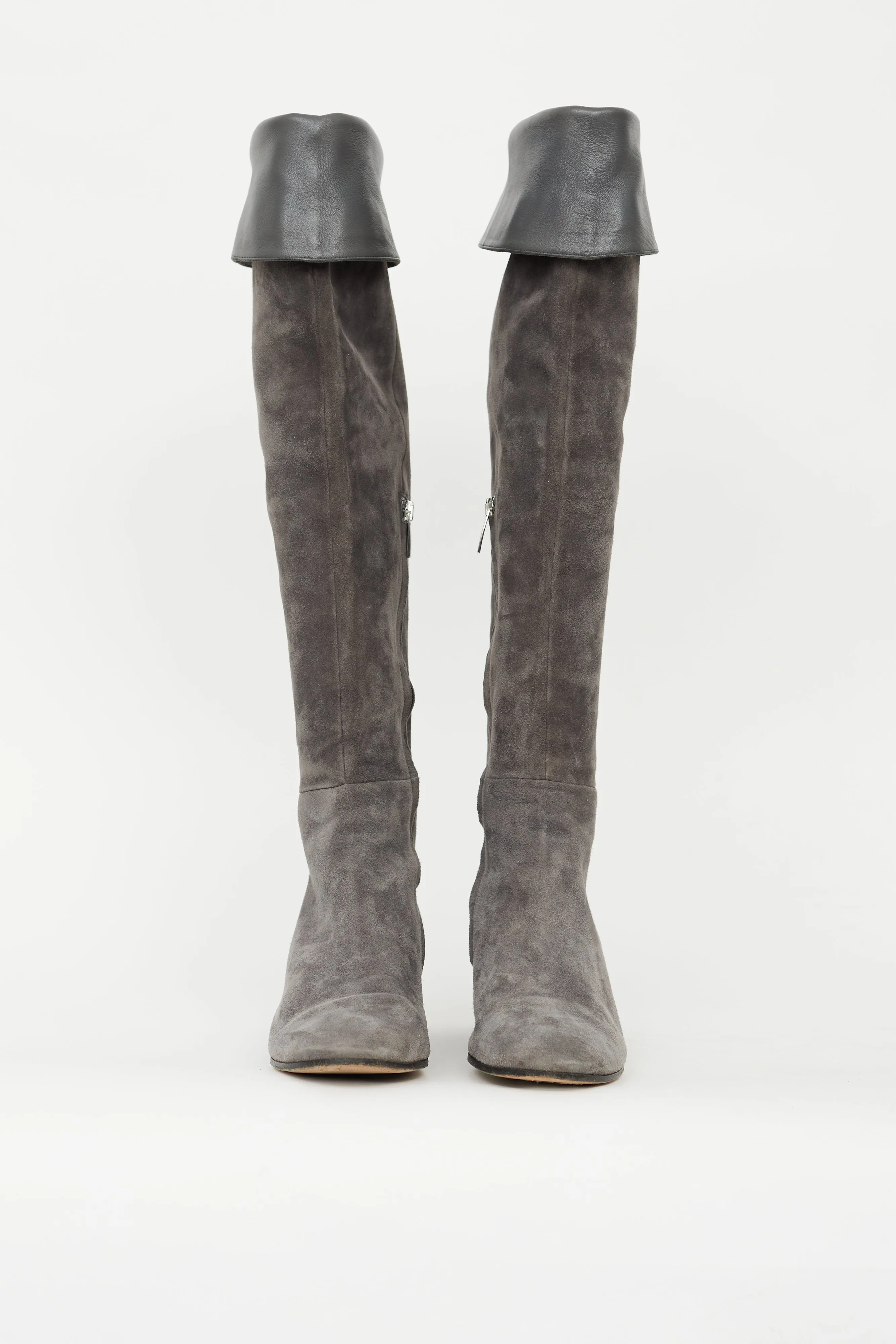 Grey Suede 45 Over The Knee Boot