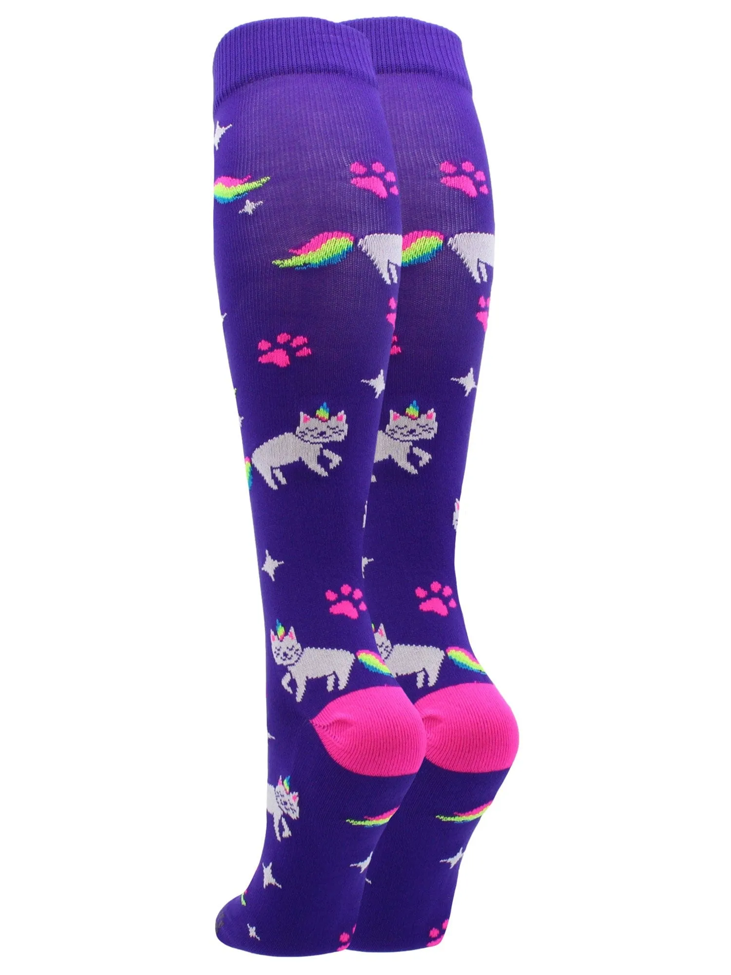 Half Cat Half Unicorn - Neon Rainbow Caticorn Athletic Over the Calf Socks