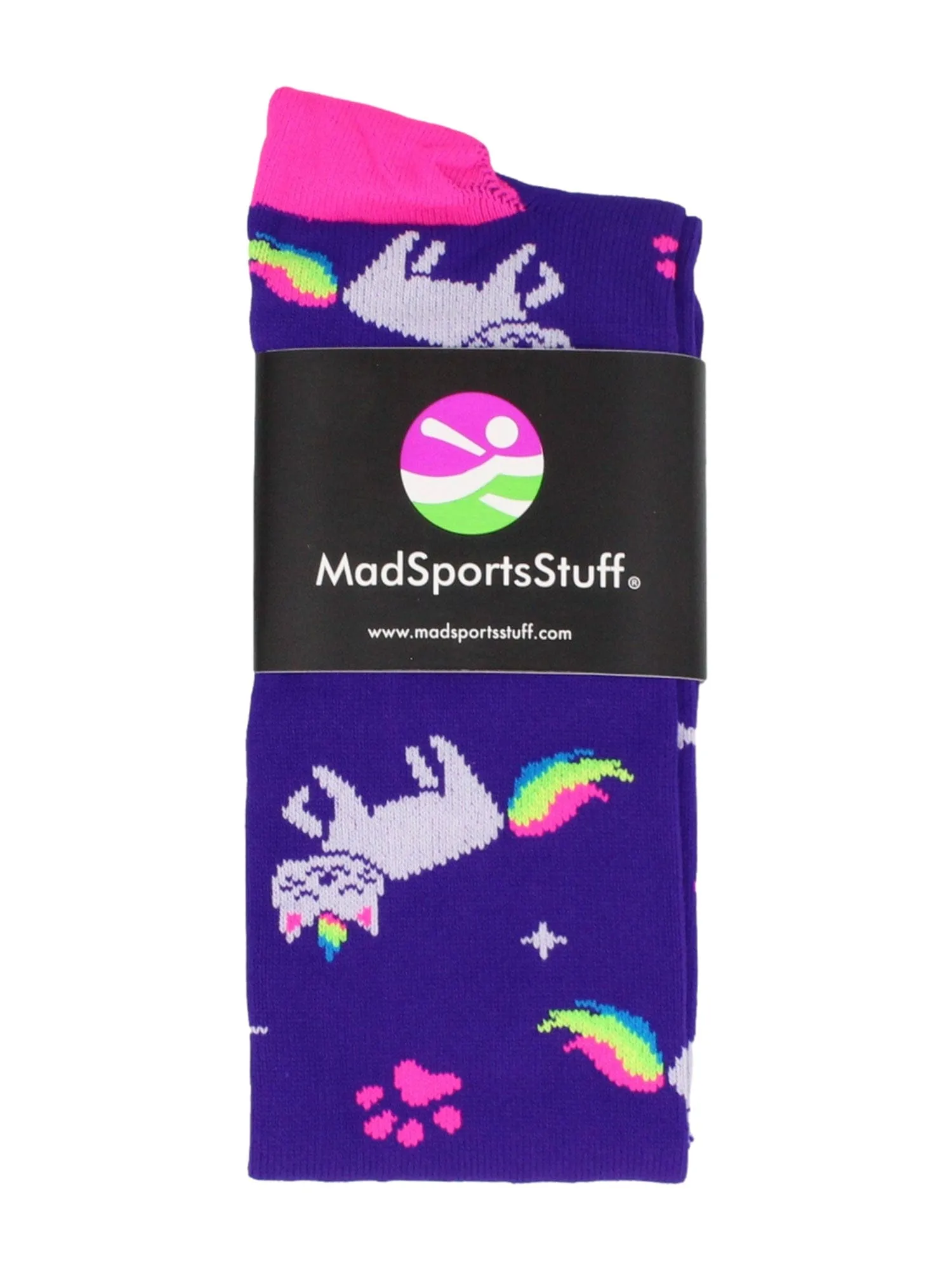 Half Cat Half Unicorn - Neon Rainbow Caticorn Athletic Over the Calf Socks