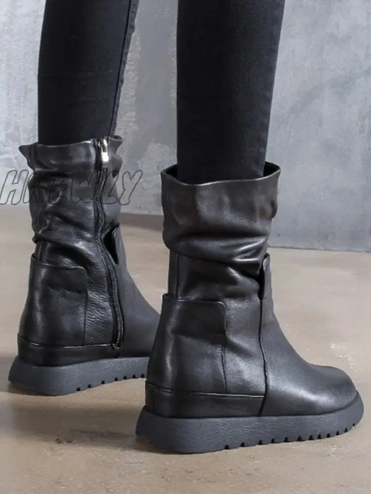 Hnewly - Leisure Fashion Solid Leather Martin Boots