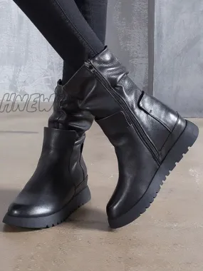 Hnewly - Leisure Fashion Solid Leather Martin Boots