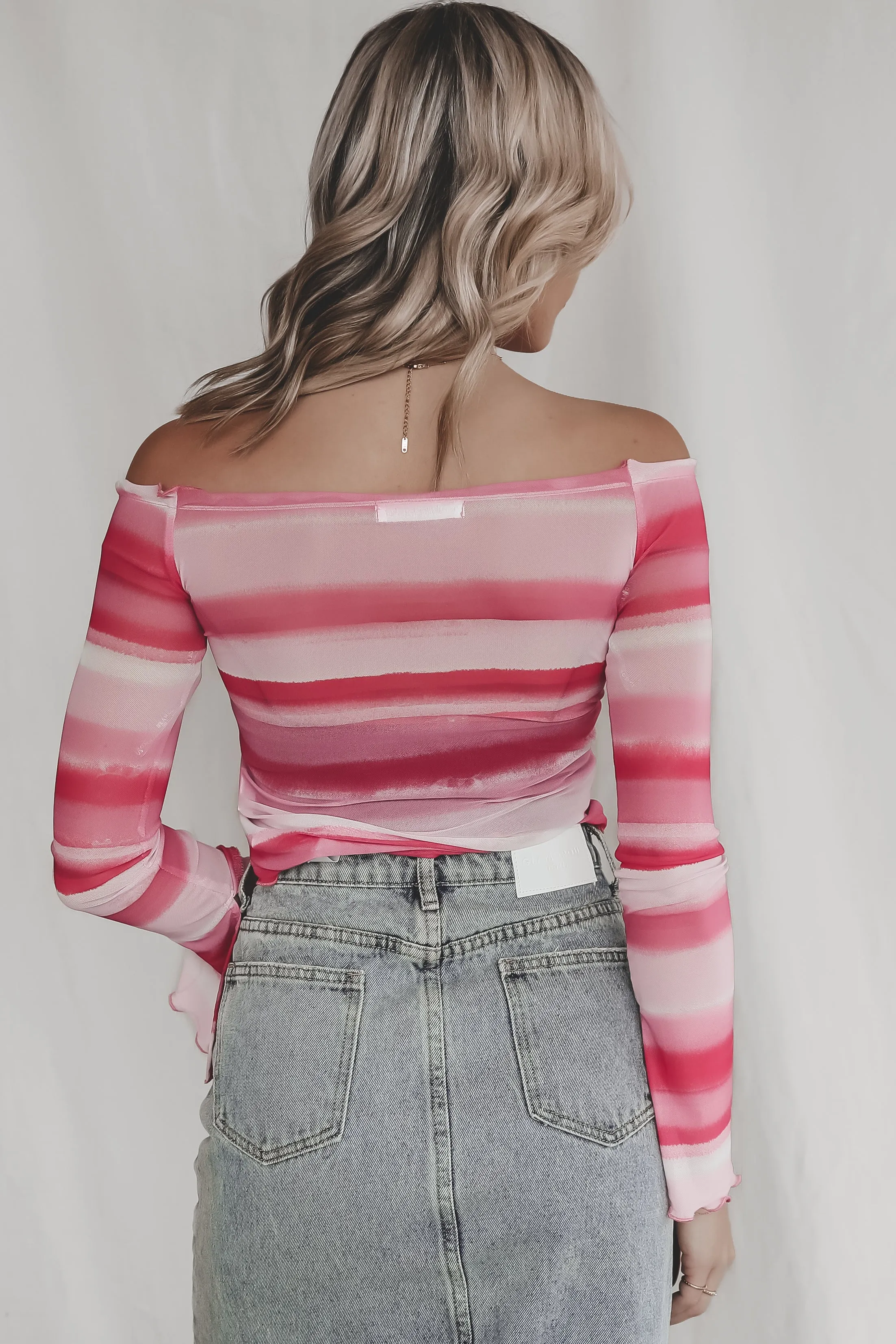 In A Flirty Mood Mesh Pink Off The Shoulder Top