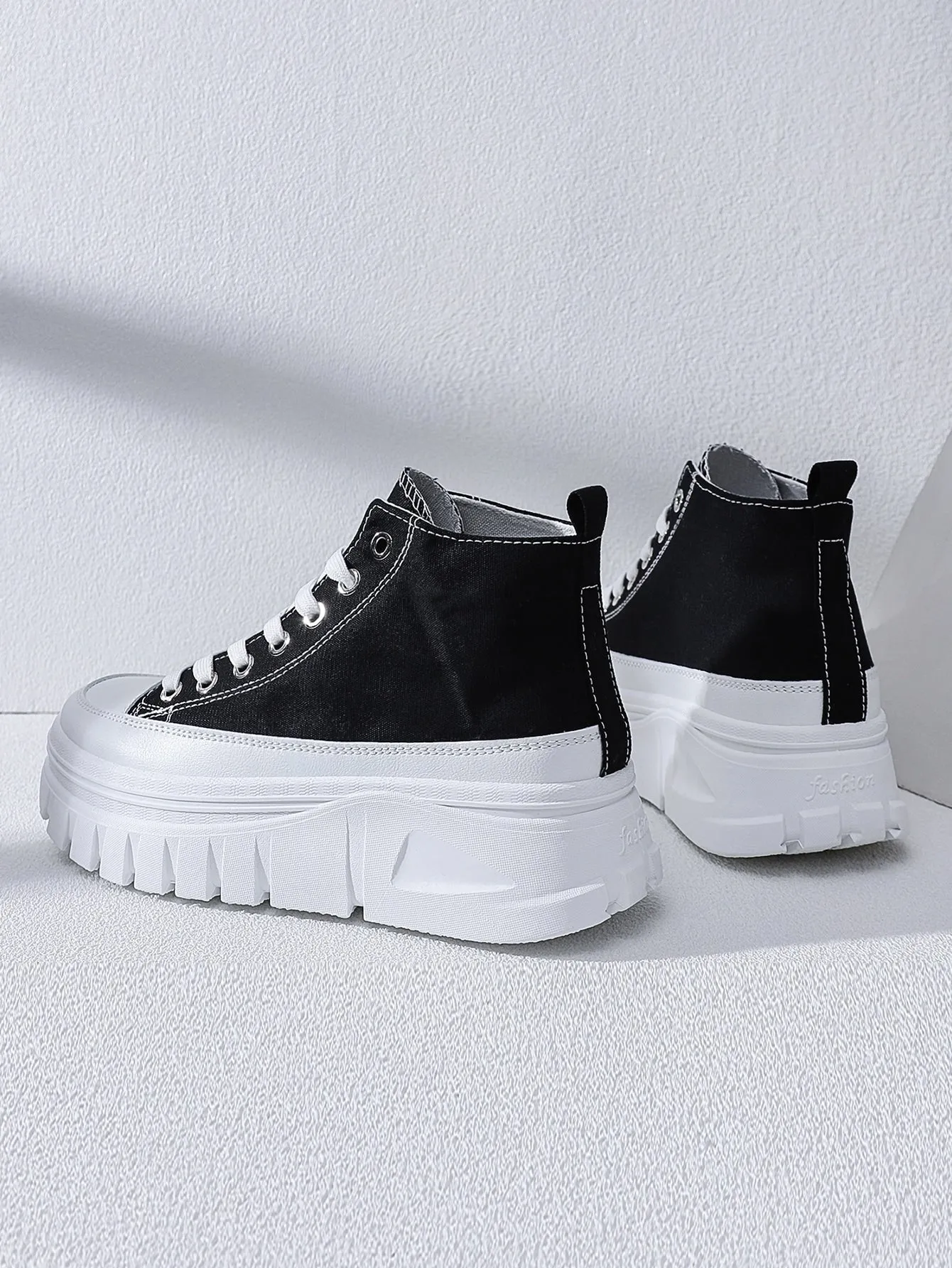 Lace up Front High Top Flatform Canvas Shoes