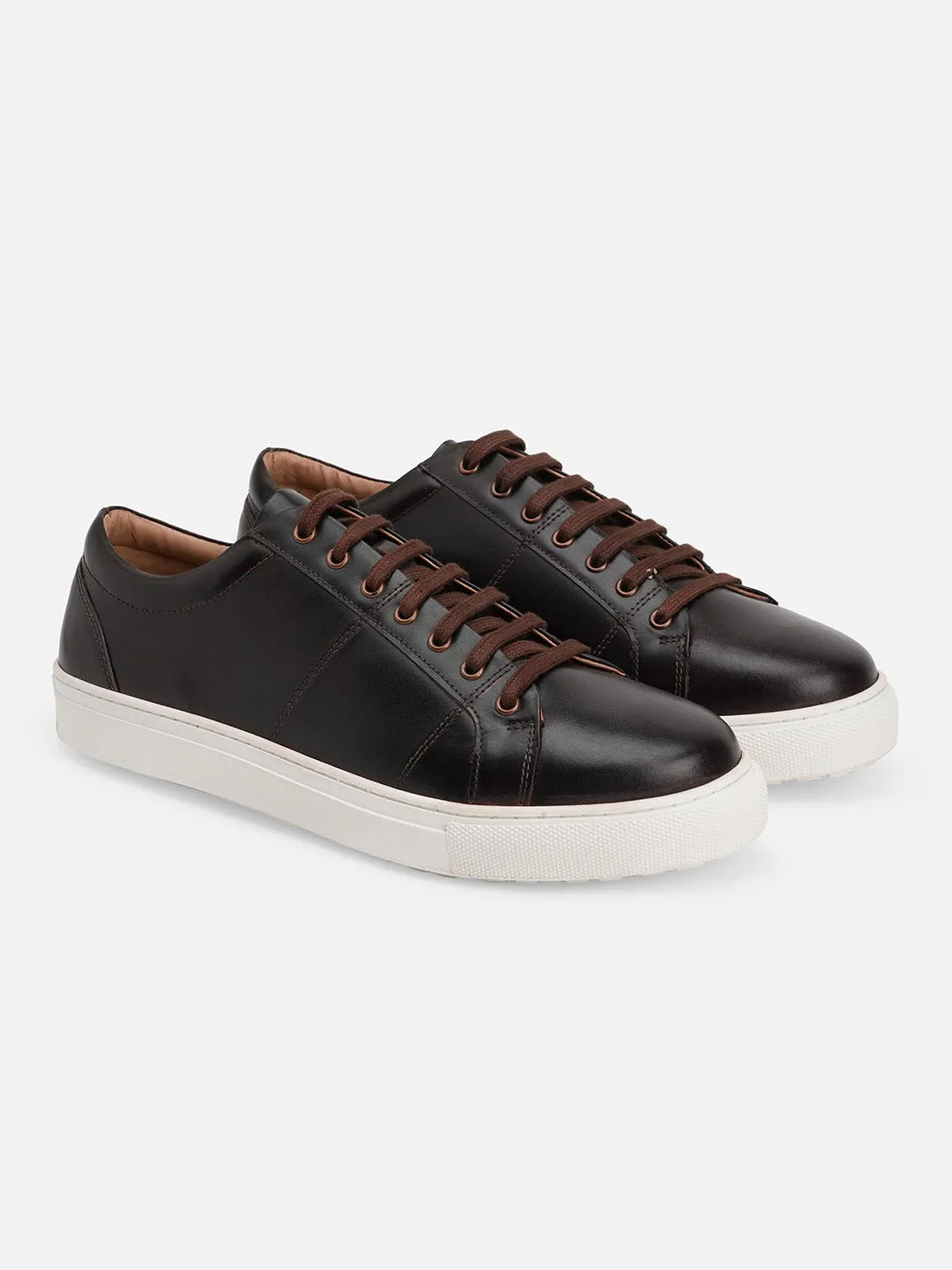 Lace-Up Lightweight Brown Leather Sneakers