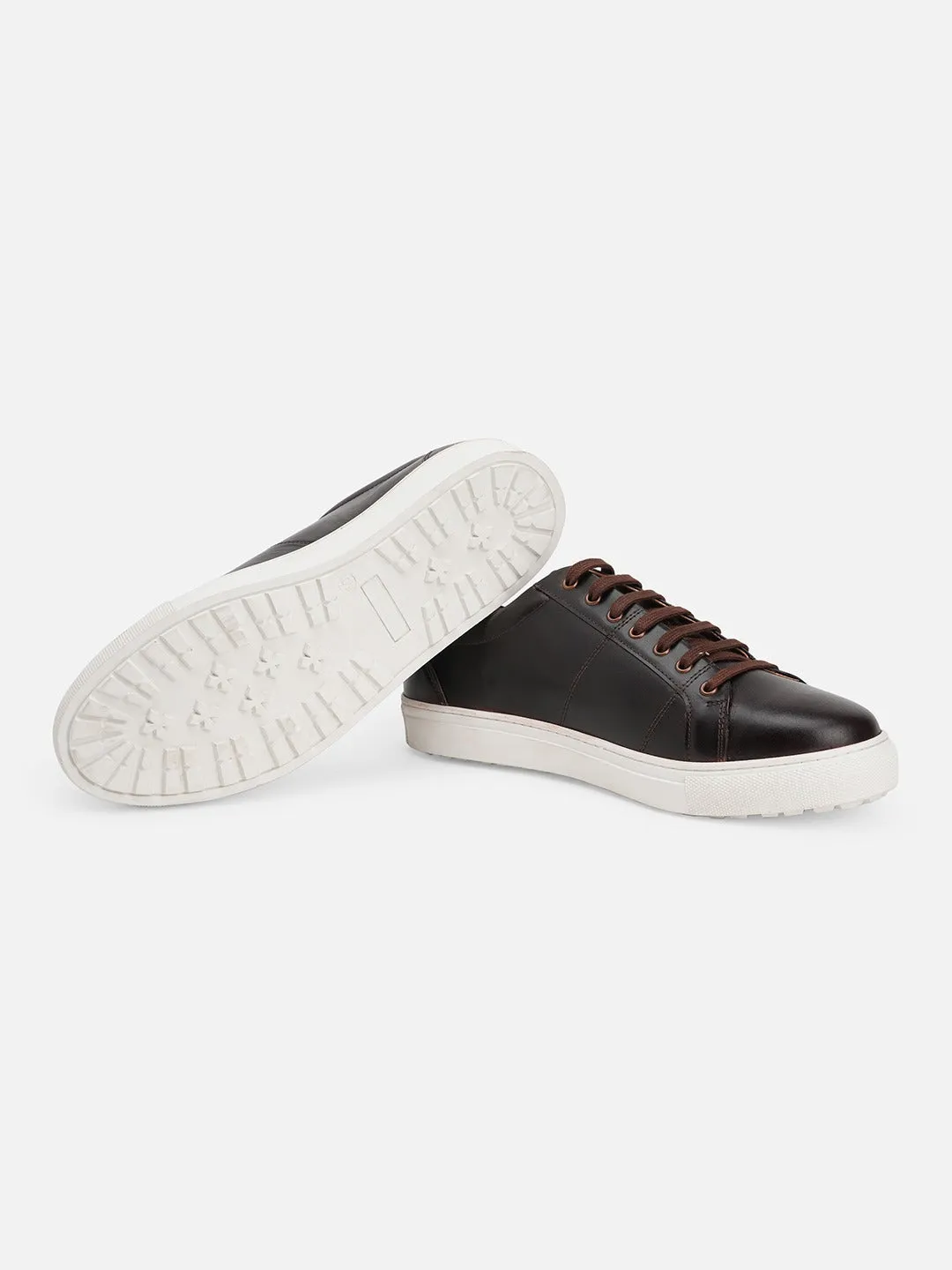 Lace-Up Lightweight Brown Leather Sneakers