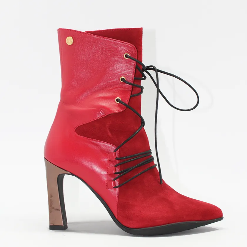 Mina - Red/black ankle heel boot