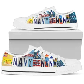 Navy Nana - License Plate Low Top