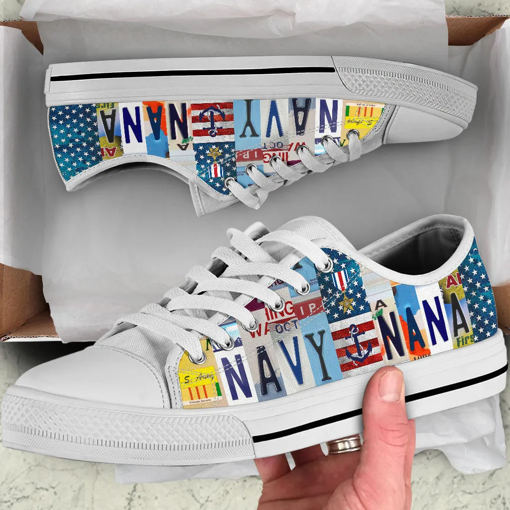 Navy Nana - License Plate Low Top