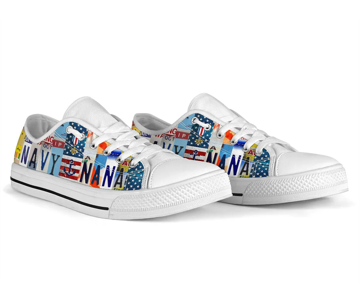 Navy Nana - License Plate Low Top