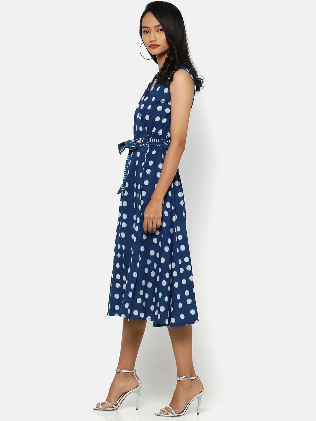 Neelam Indigo Dyed Hand Block Printed Polka Dress